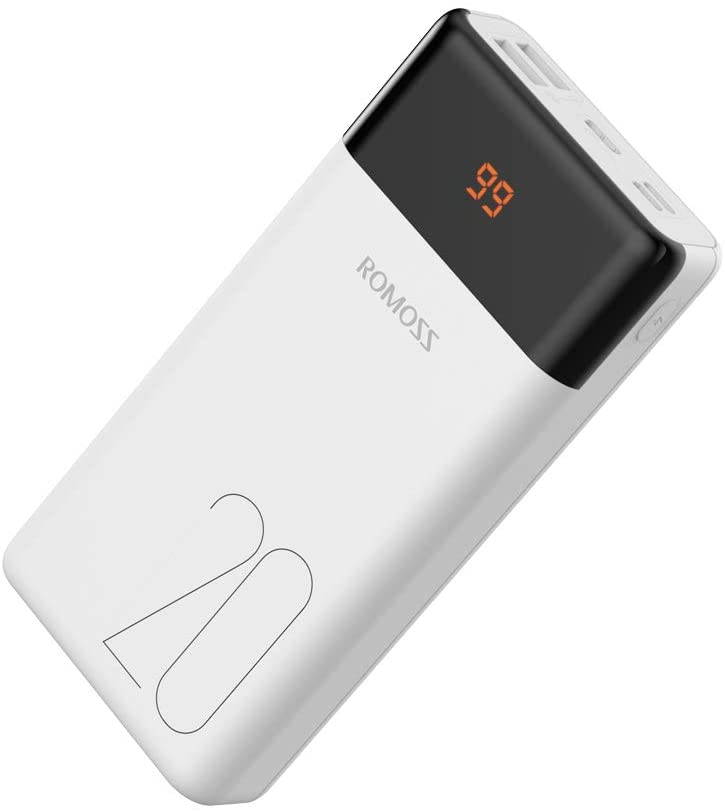 ROMOSS 20000mAh Power Bank with LED Display, USB C Portable Charger with 2 Outputs & 3 Inputs External Battery Pack Cell Phone Charger Battery Compatible with iPhone 11, Xs Max, iPad Pro, Samsung S20
