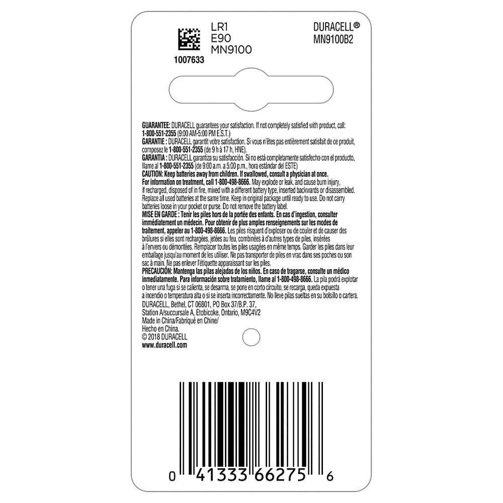 Duracell Coppertop Alkaline Medical Battery N 1.5V 2/Pk MN9100B2PK