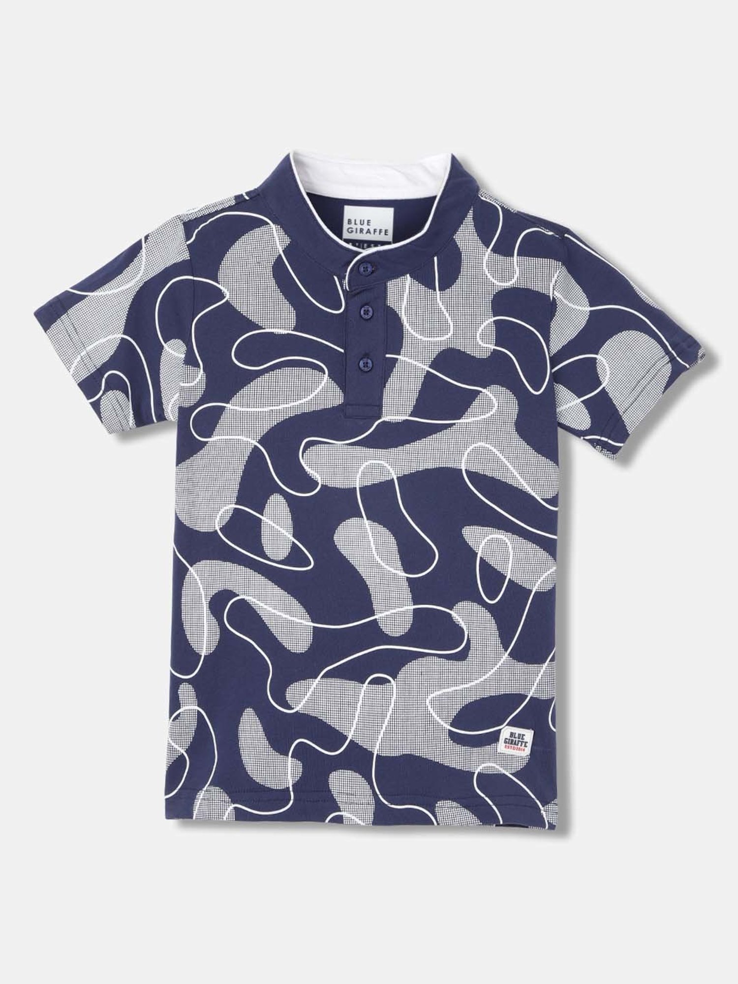 Blue Giraffe Boys Navy & Grey Cotton Printed T-Shirt