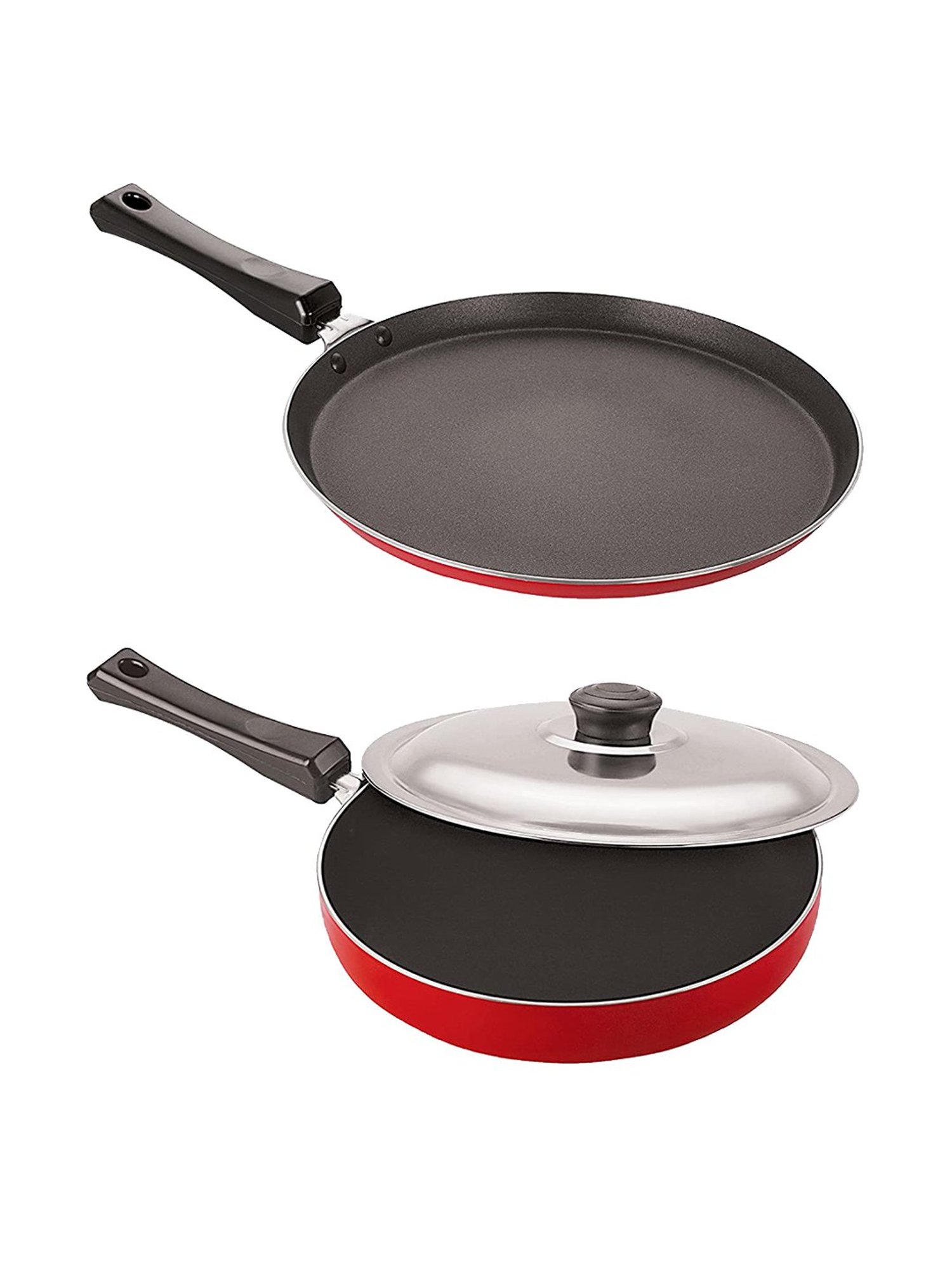 Nirlon Non-Stick Red Aluminium Cookware Combo Set with Bakelite H & le