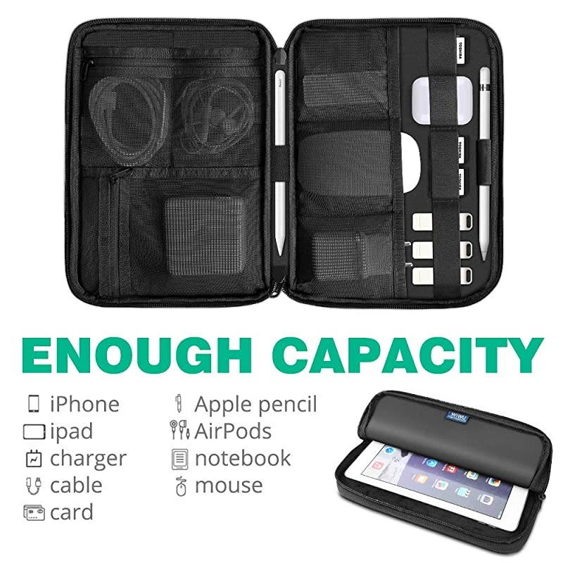 Travel Cable Organizer Bag, Waterproof Electronics Accessories Pouch Bag for Apple Pencil,Hard Drives, Cable, Charger, Phone, USB, SD Card (Black)