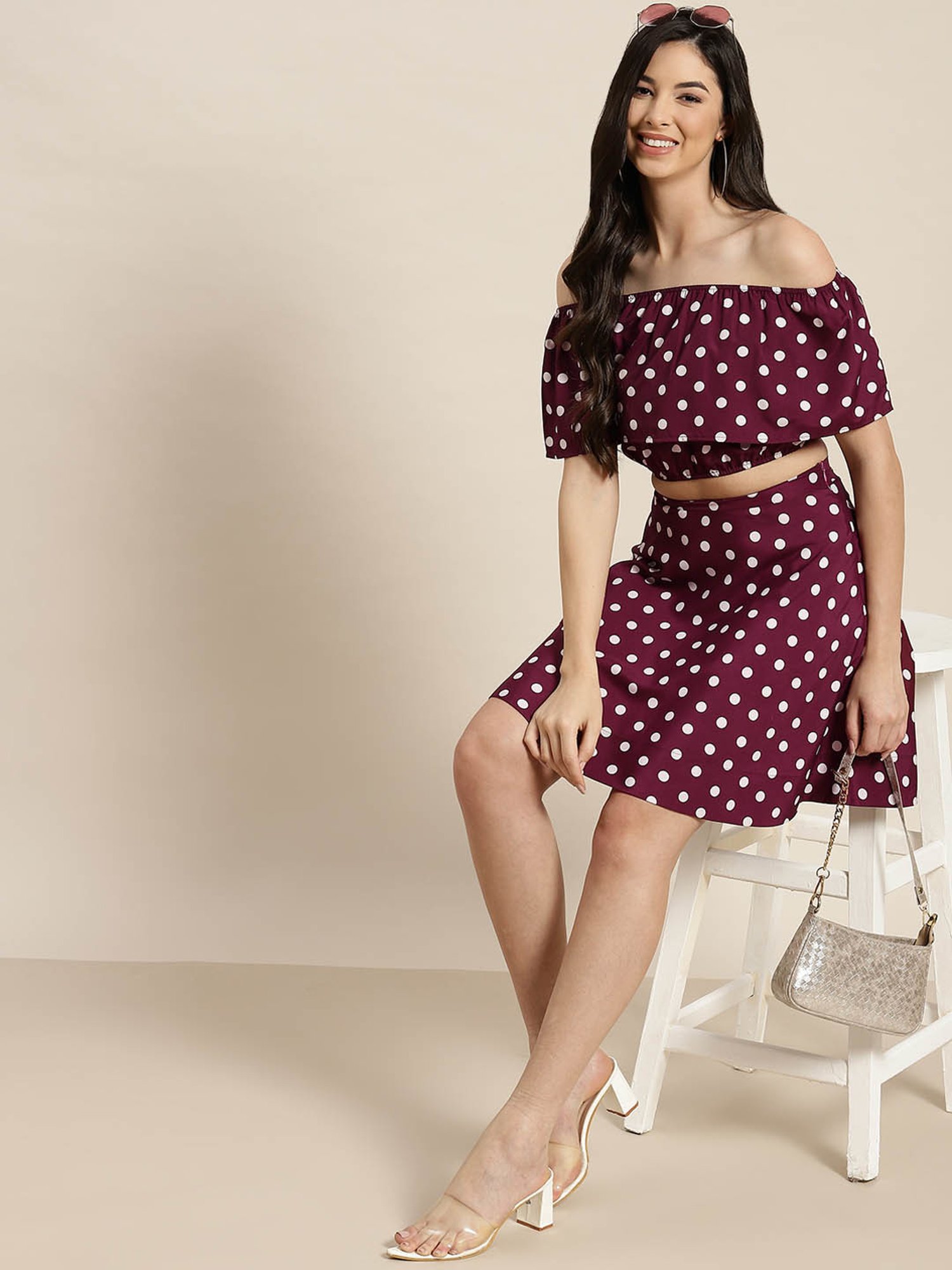 Qurvii Burgundy Polka Dot Crop Top