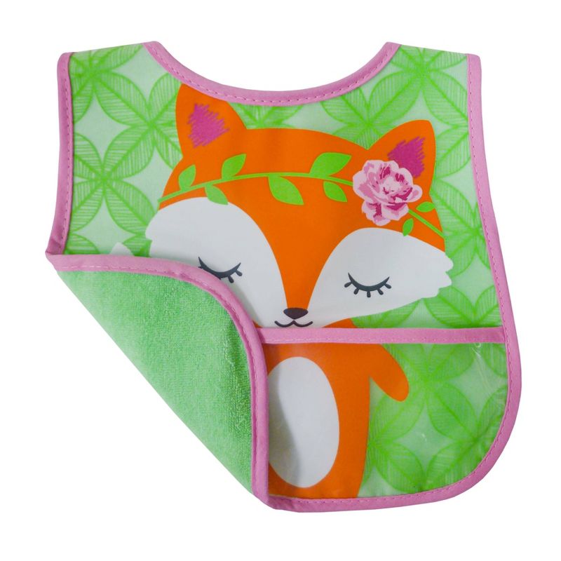 Neat Solutions Girl Printed Translucent Peva/Knit Terry Bib Set - Fox-Floral-Deer - 3pk