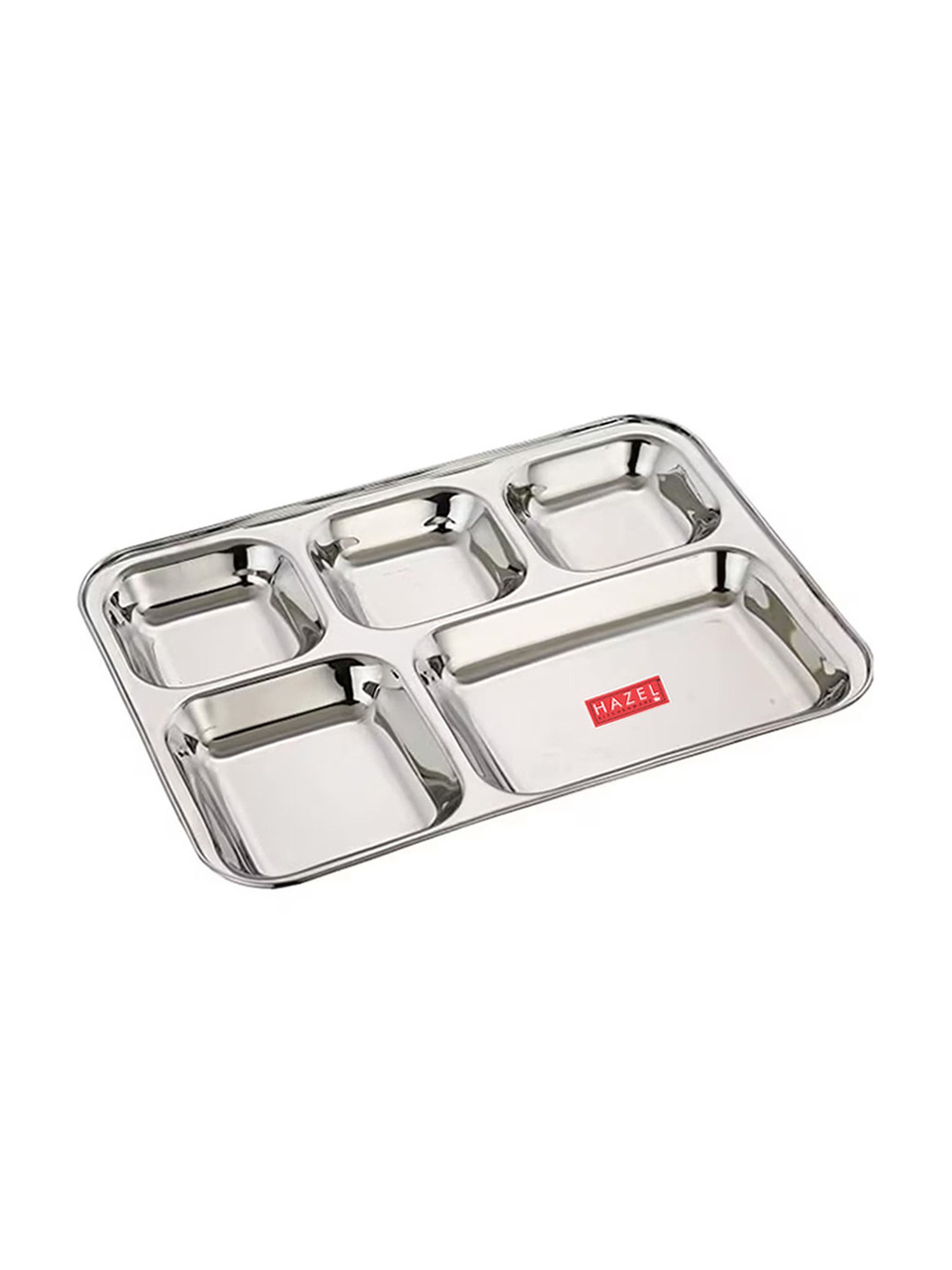 HAZEL Stainless Steel 5 Compartment Mess Plate Rectangle Bhojan Thali with Square Holes