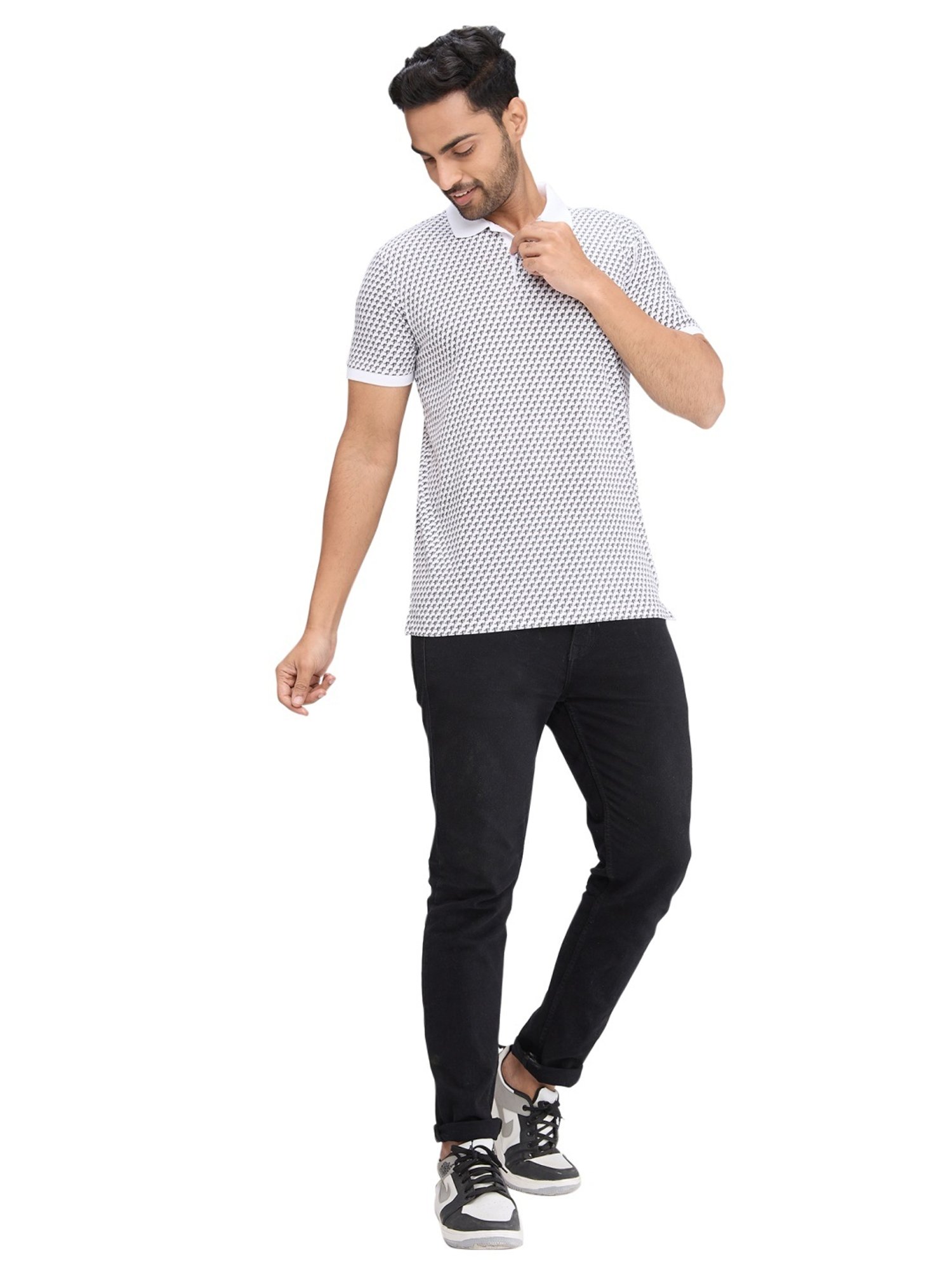Park Avenue White Slim Fit Printed Polo T-Shirt
