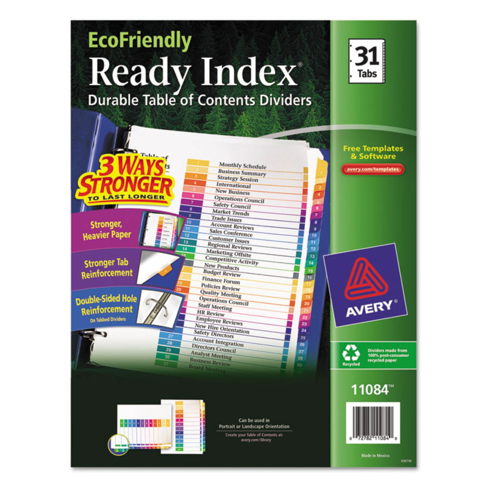 Avery Customizable Table of Contents Ready Index Multicolor Dividers with Printable Section Titles ,INDEX,RI,1-31,TOC,RCY,AST