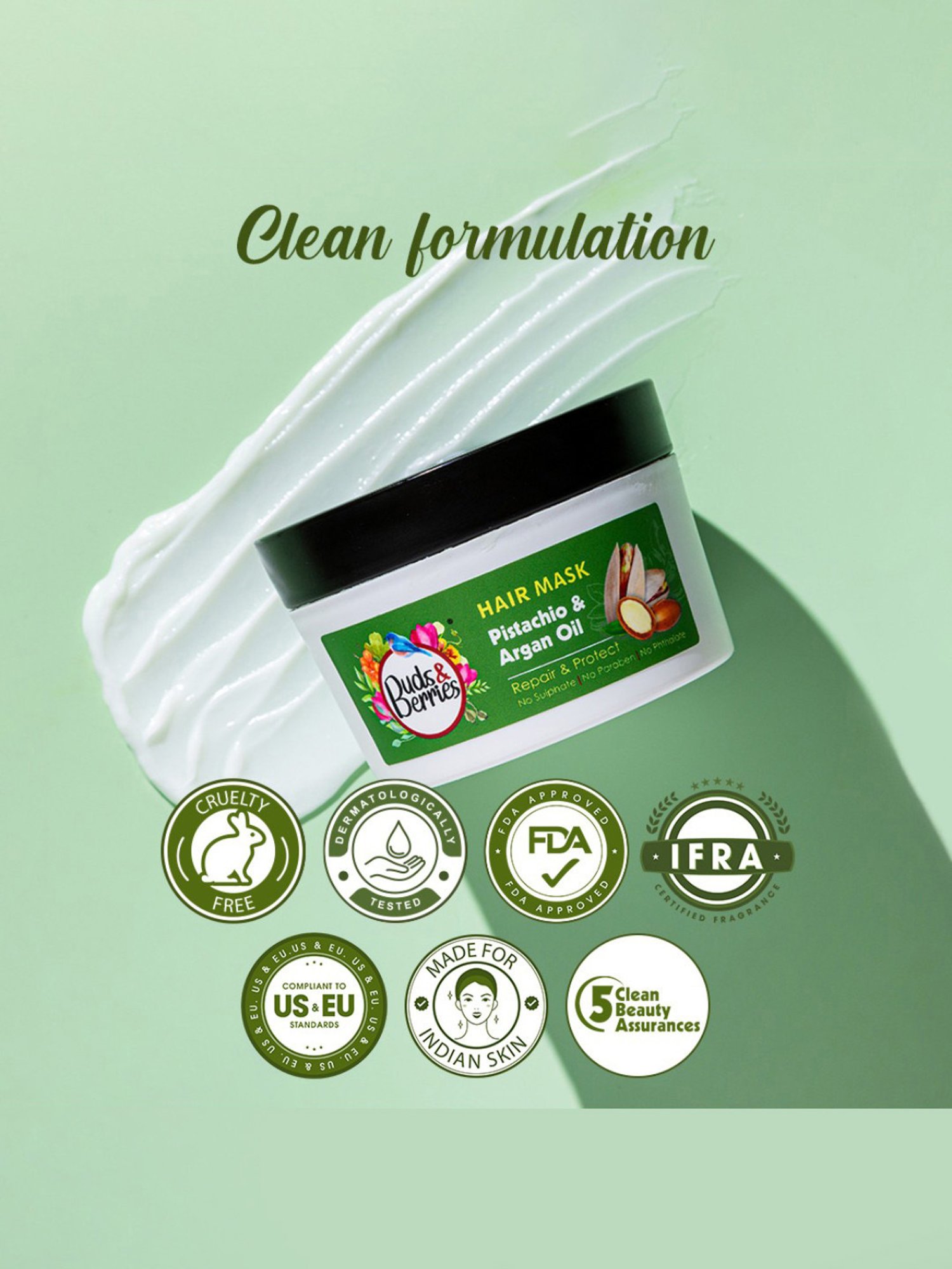 Buds & Berries Pistachio & Argan Oil Repair & Protect Hair Mask - 200 ml