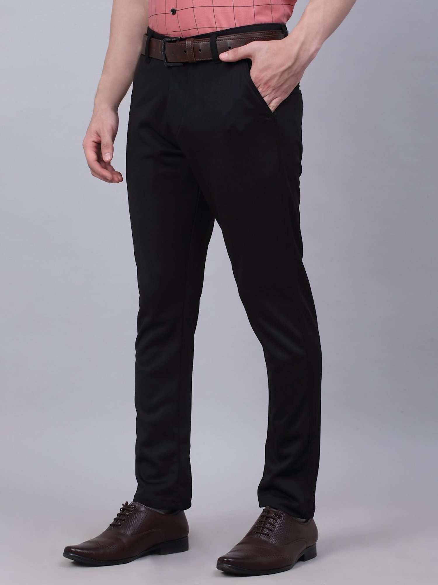 Jainish Black Tapered Fit Flat Front Trousers