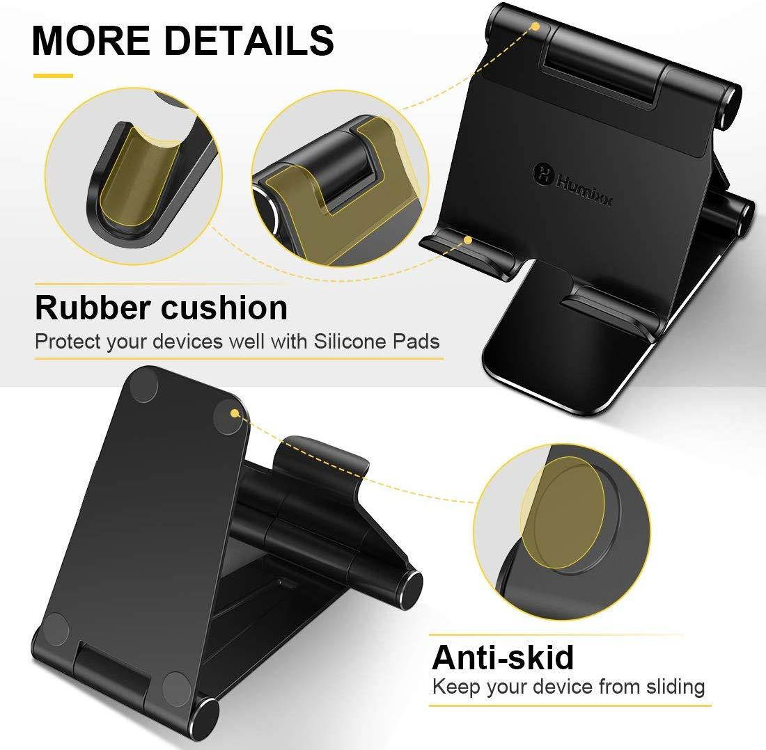 Humixx Tablet Stand, Dual Adjustable Phone Stand [Sturdy No-Slip/Shaking] Foldable Holder Dock Compatible with iPad Pro 12.9 Mini Air Samsung Galaxy Kindle Fire Nintendo Switch Pad 4-13 Inch Tablets