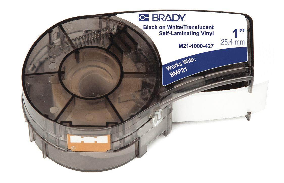 BRADY M21-1000-427 Label Tape Cartridge, Black on White, Labels/Roll: Continuous