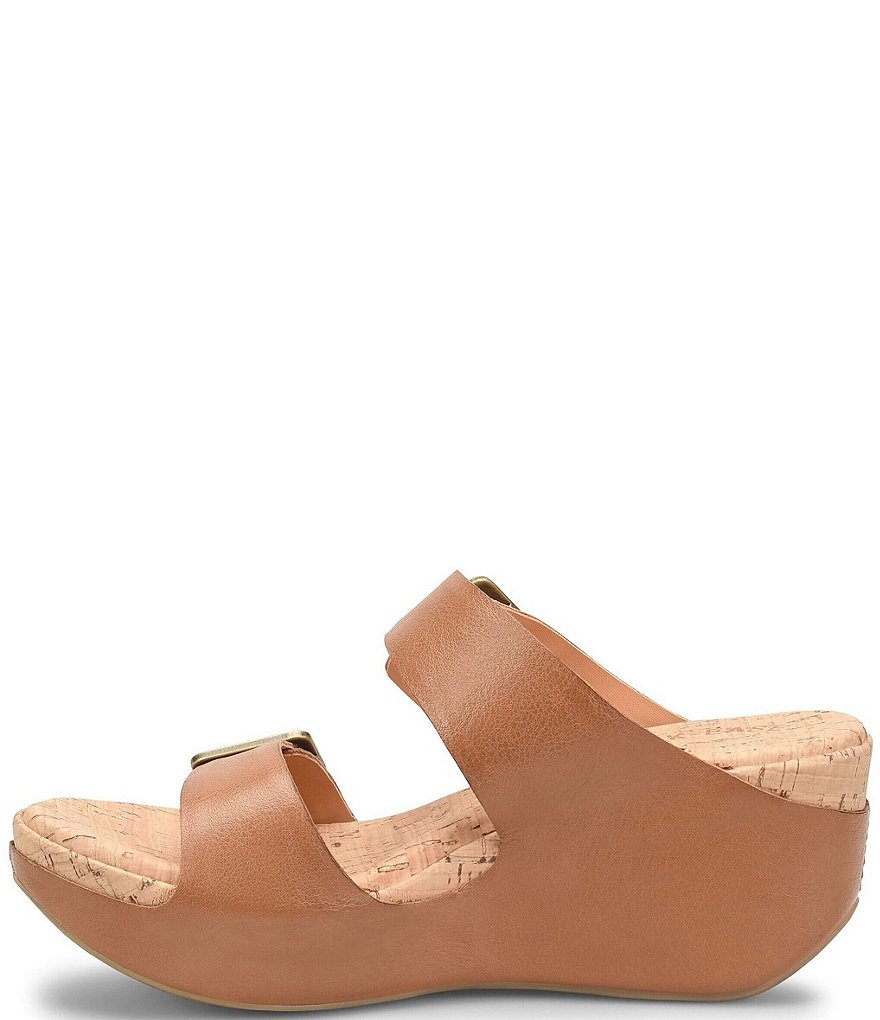 Kork-Ease Grace Leather Buckle Strap Platform Wedge Slide Sandals