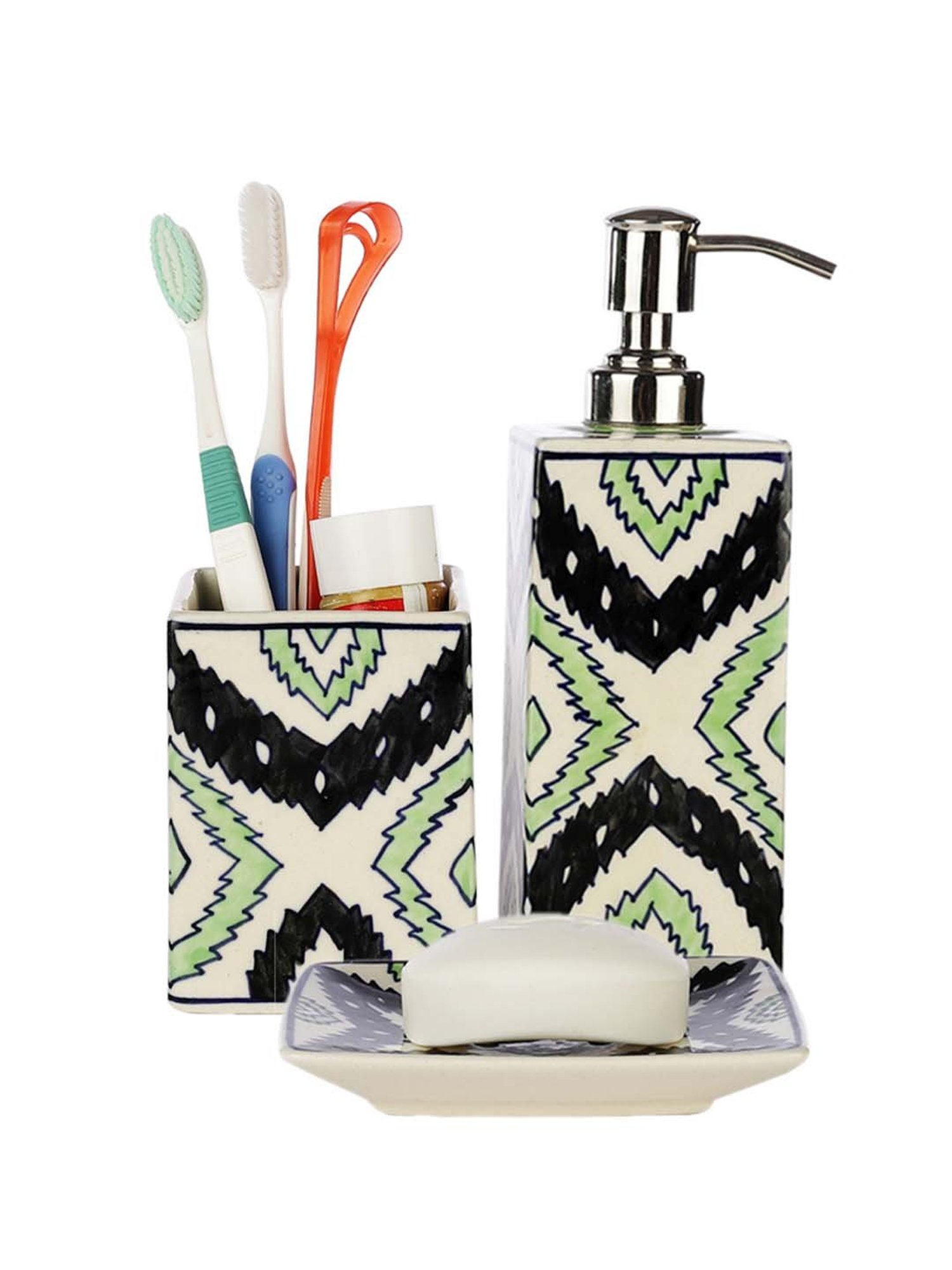 VarEesha Aztec Multicolor Ceramic Bath Accessories - Set of 3