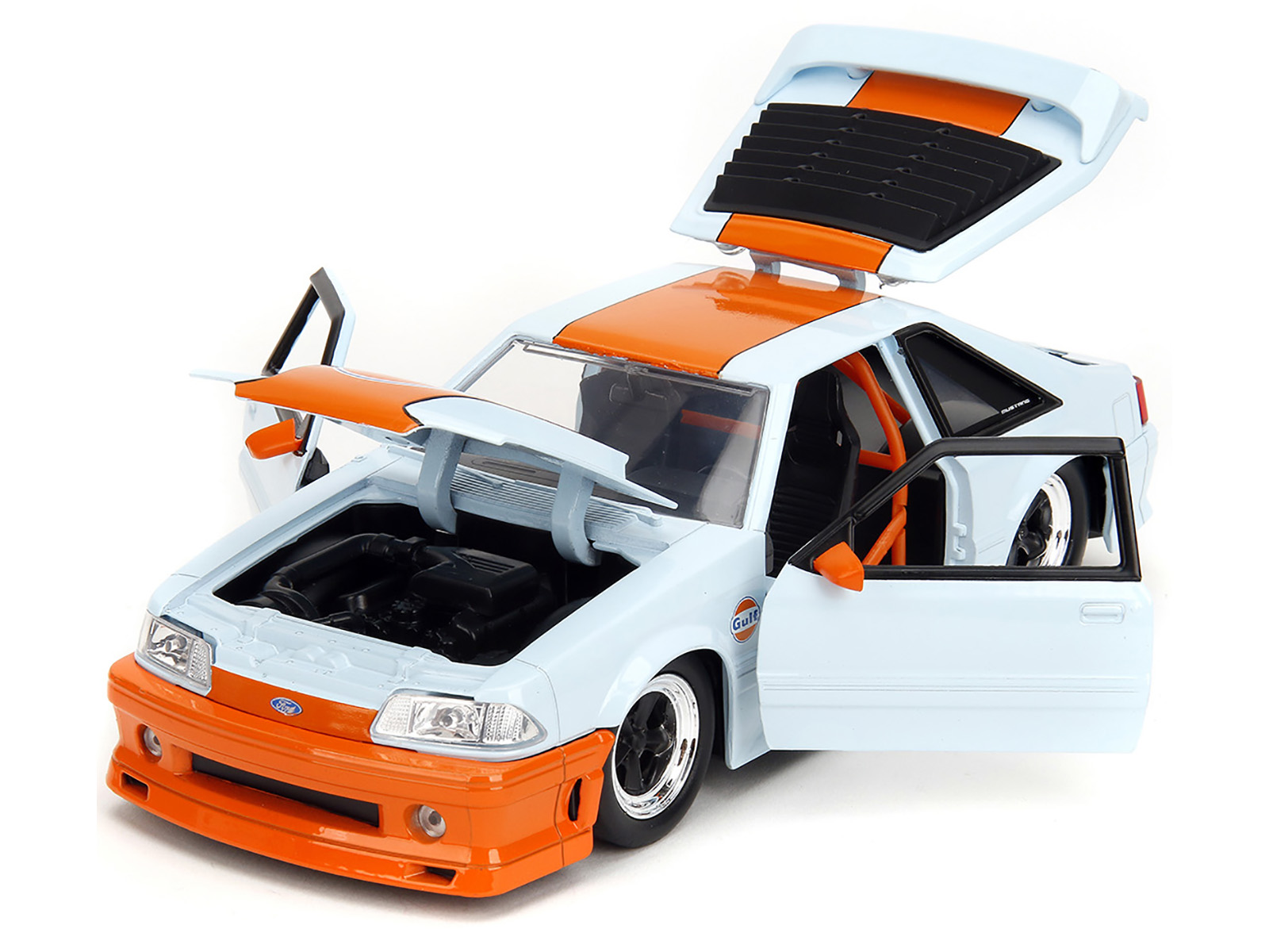 1989 Ford Mustang GT "Gulf Oil" Light Blue with Orange Stripe "Bigtime Muscle" Series 1/24 Diecast Model Car by Jada