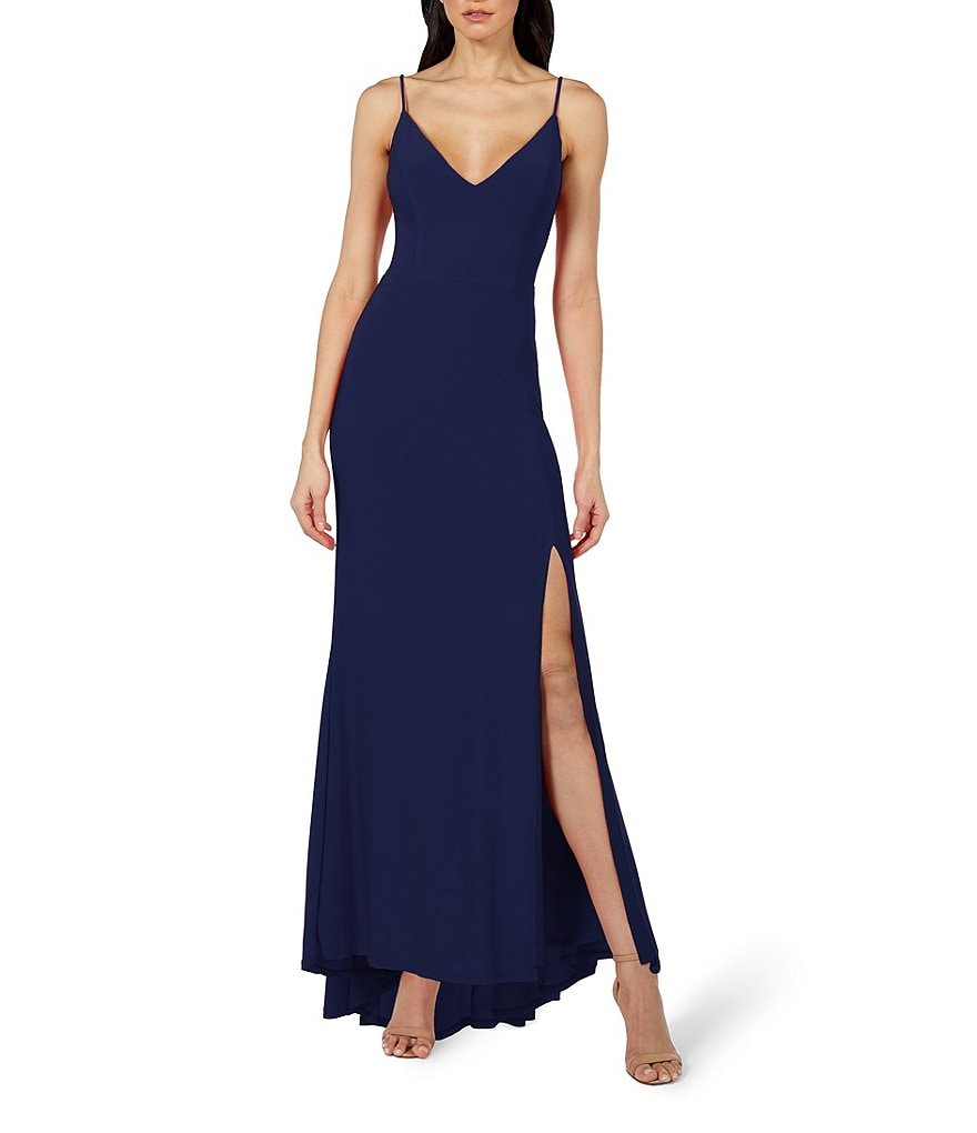 Jump Spaghetti Strap V-Neck with Side Slit Long Dress