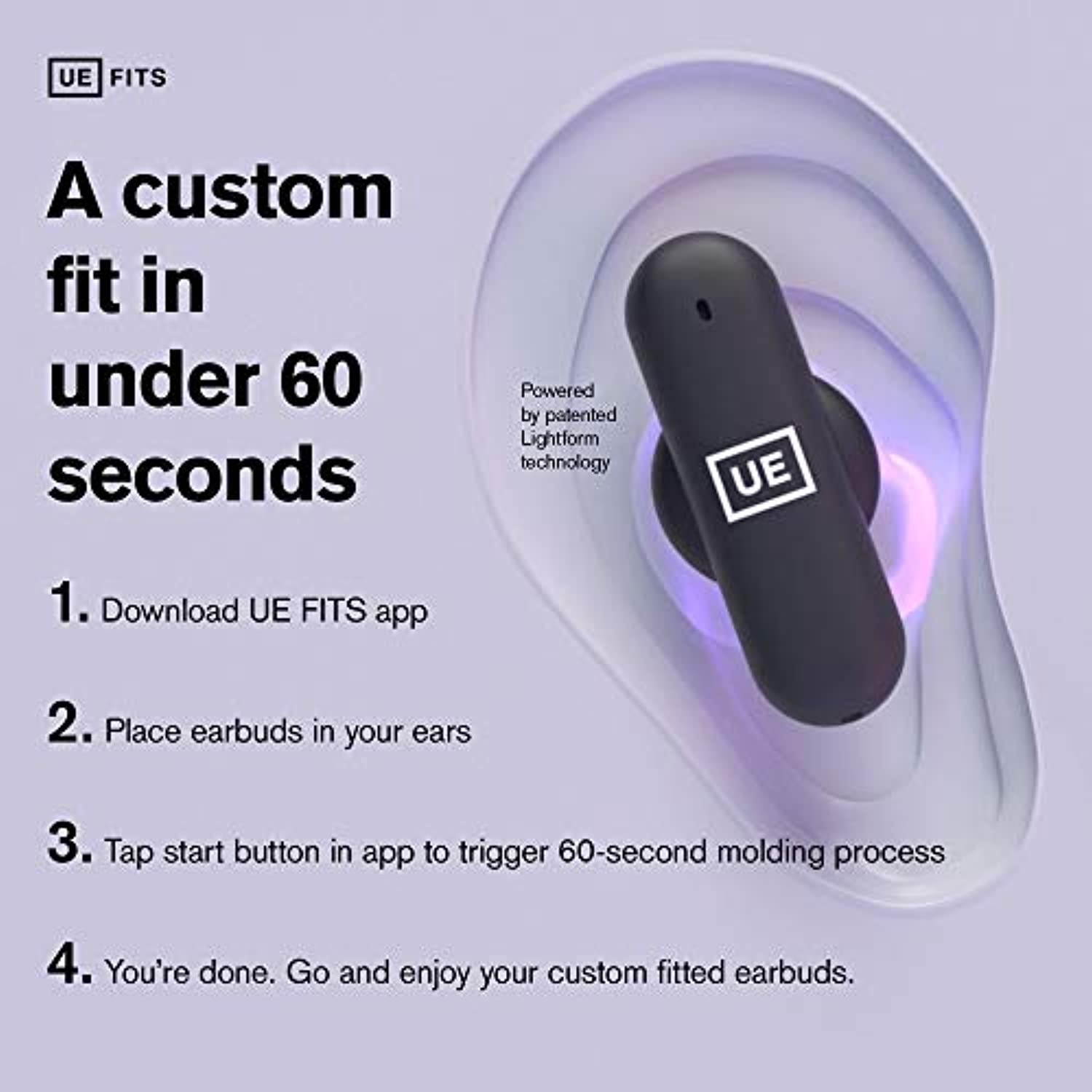 Ultimate Ears FITS True Wireless Bluetooth Custom Fit Earbuds, Premium Audio Quality, Passive Noise Cancelling Earphones, Rechargeable Headphones with 20 Hour Playtime, Sweat Resistant (G (985-001057)