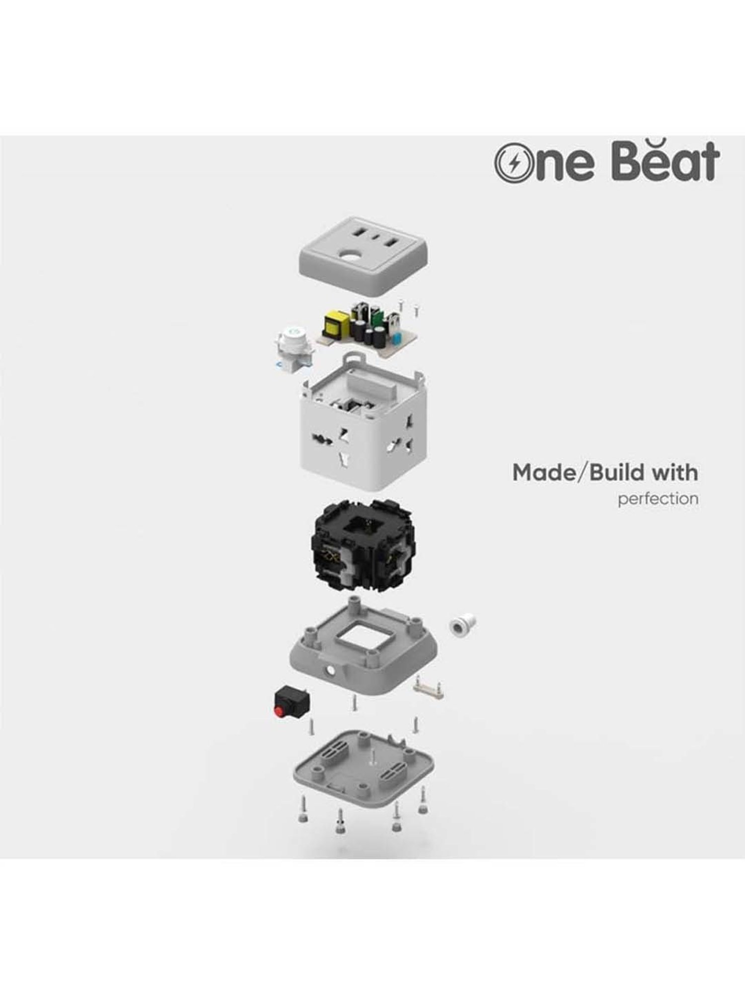 One Beat Cube 4 Socket Extension Boards with USB Port (White, 2 m)