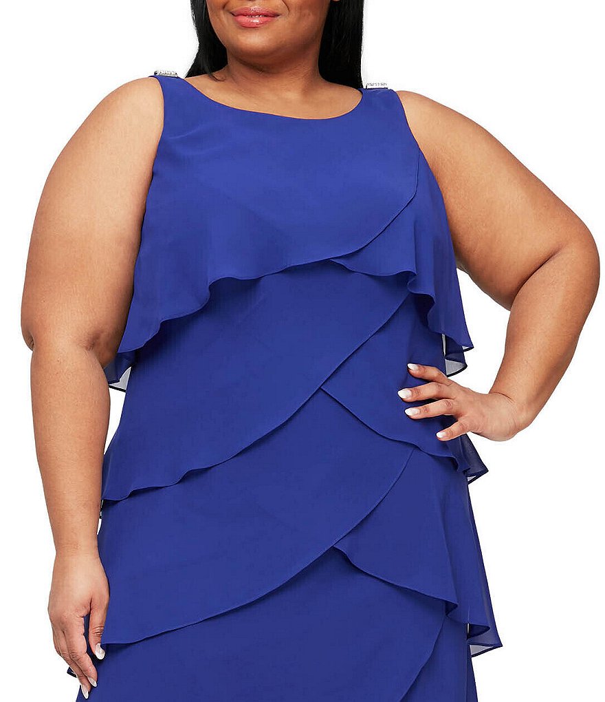 Ignite Evenings Plus Size Sleeveless Round Neck Chiffon Tiered Dress
