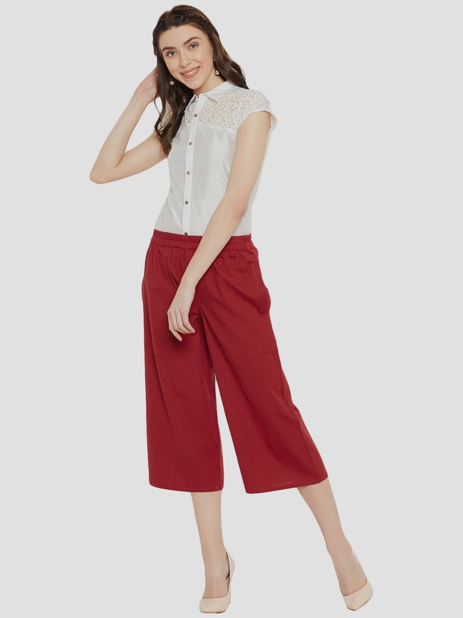 Sringam Maroon Cotton Culottes