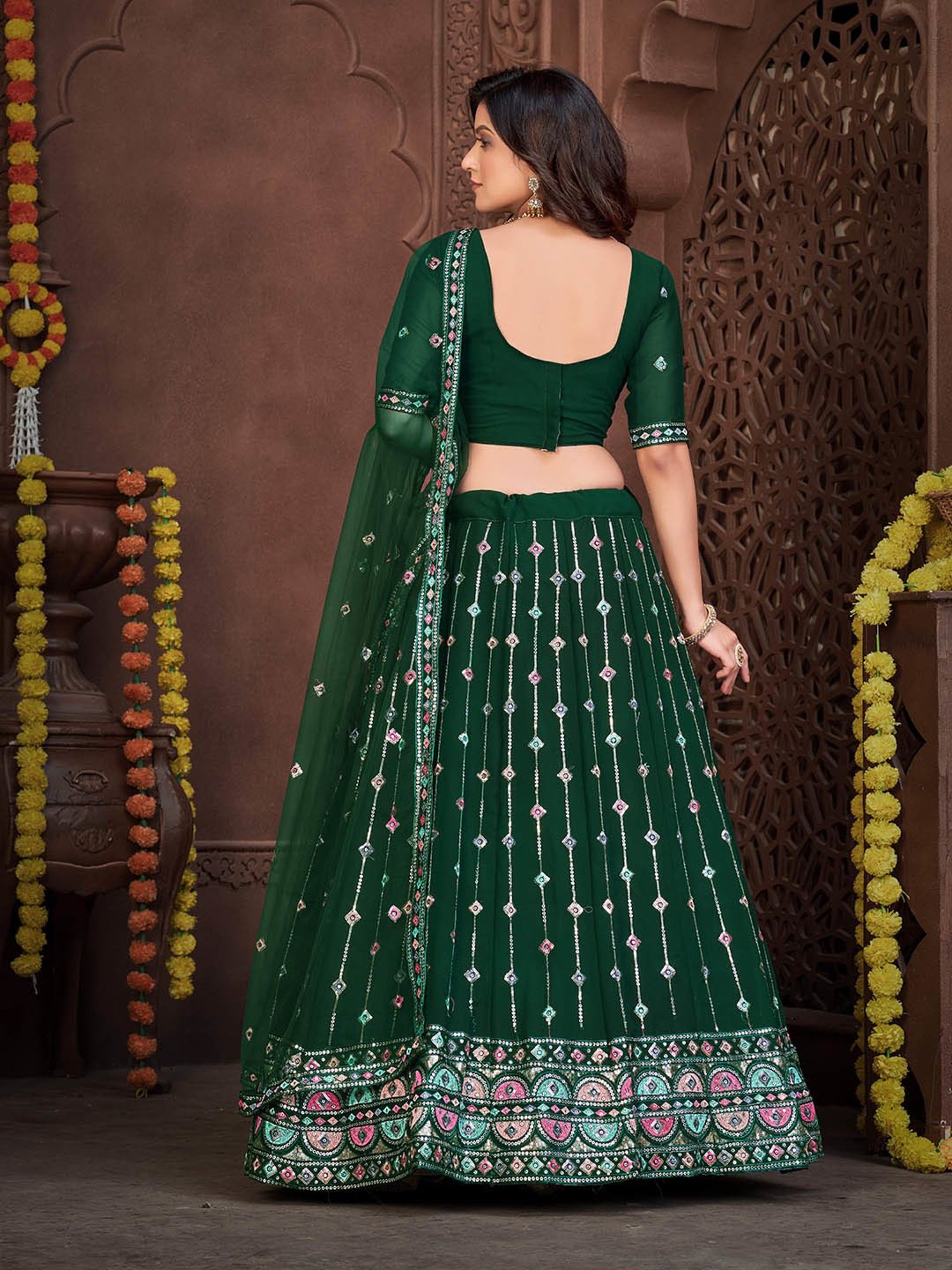 Warthy Ent Green Embroidered Lehenga Choli Set With Dupatta