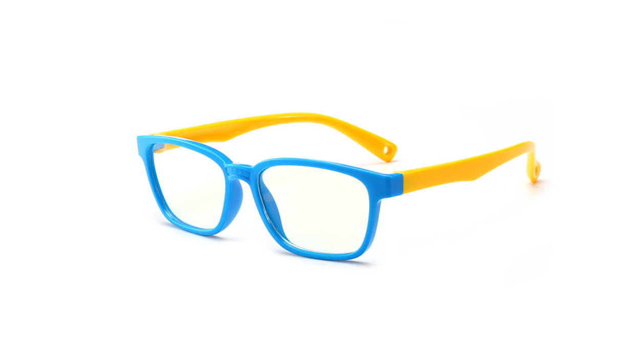 Kids Blue Light Blocking Glasses Silicone Flexible Square Eyeglasses Frame for Children Age 3-12(Blue-Yellow)