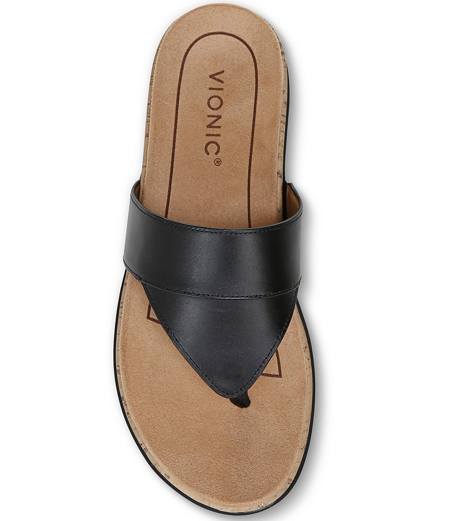 Vionic Jillian Leather Cork Wedge Thong Sandals