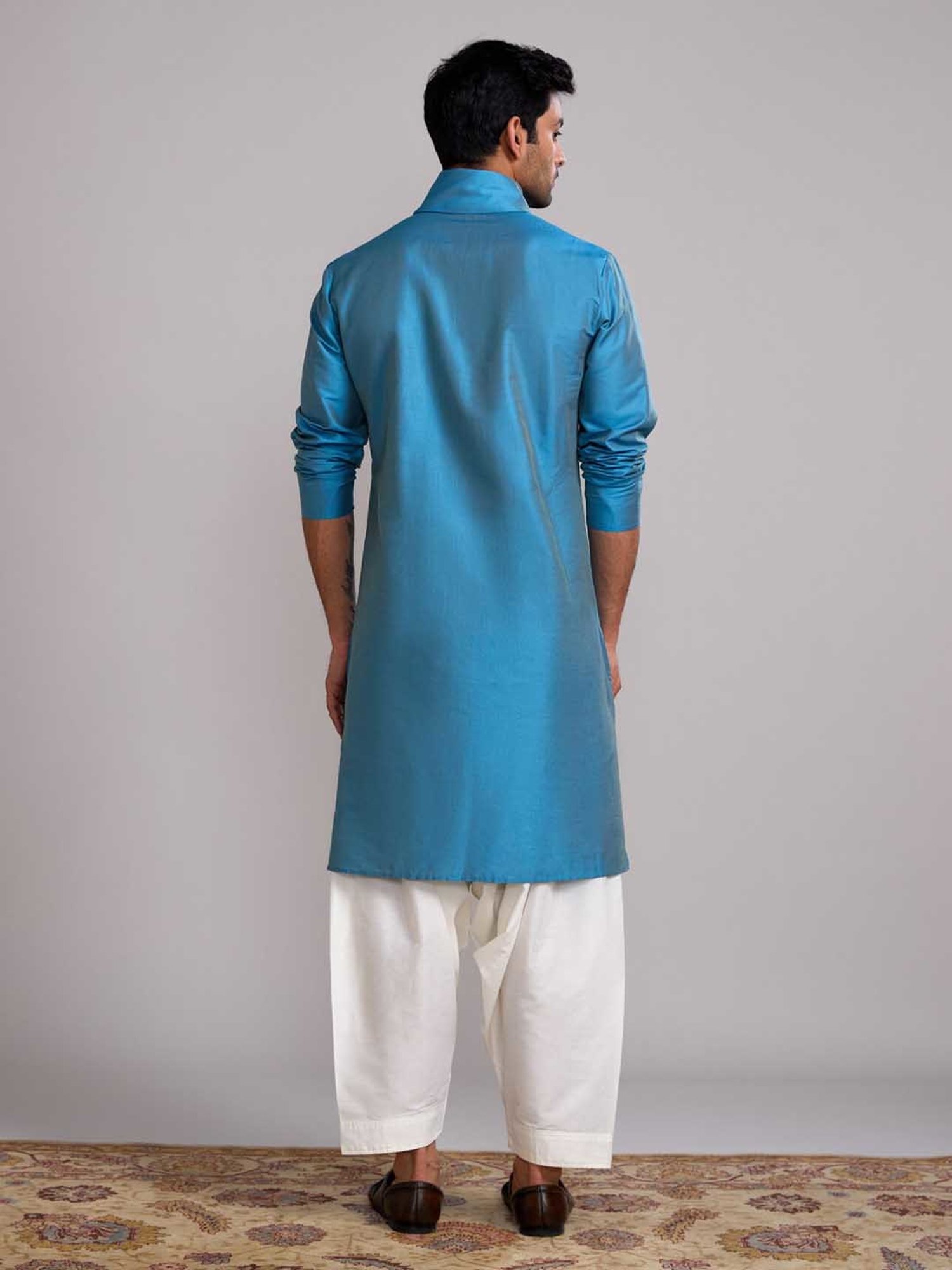 Abhishti Blue & Cream Straight Fit Kurta & Salwar Set