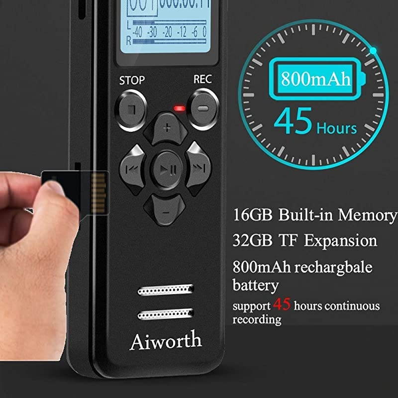 16GB Digital Voice Activated Recorder for Lectures  1160 Hours Sound Audio Recorder Dictaphone Voice Activated Recorder Recording Device with PlaybackMP3 PlayerPasswordVariable Speed