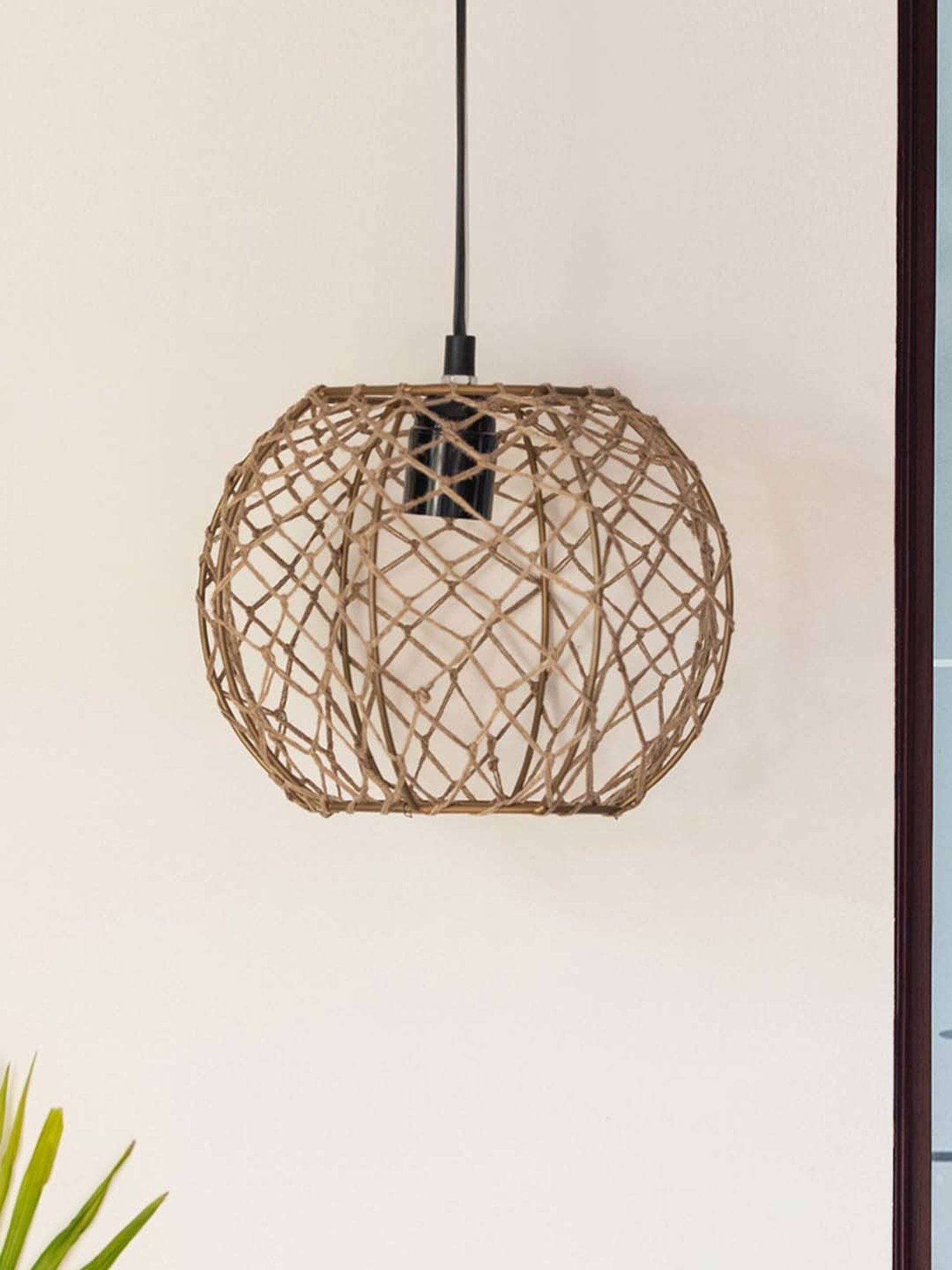 ExclusiveLane Luminescence Beige Jute Handwoven Hanging Pendant Lamp