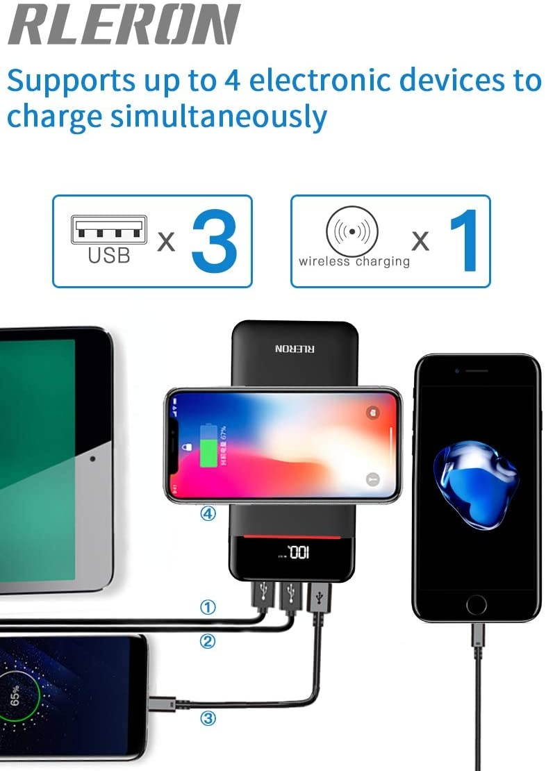 Wireless Portable Charger 25000mAh Power Bank with 3 Outputs& 2 Inputs Huge Capacity Backup Battery with LCD Display Compatible with Smart PhonesAndroid PhoneTablet and More