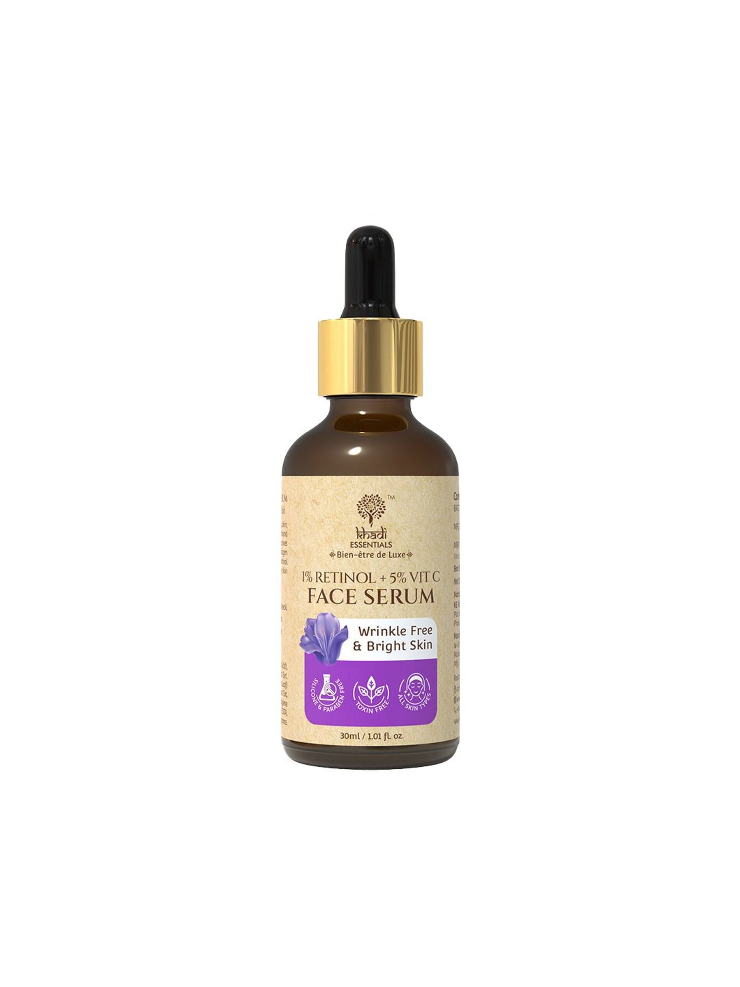 Khadi Essentials 1% Retinol + 5% Vitamin C Face Serum with Bakuchi for Men & Women - 30 ml