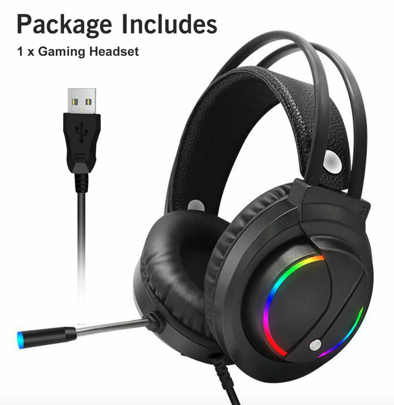 Gaming Headset RGB Surround Sound Mic 7.1 USB Headphones W/Cable For PS4 Laptop
