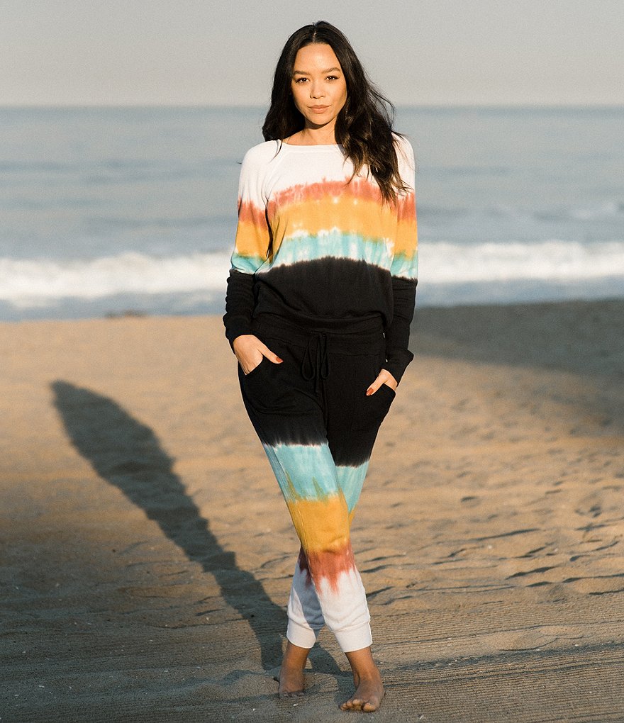 JALA Rainbow Tie-Dye French Terry Fleece Jogger Coordinating Lounge Pants