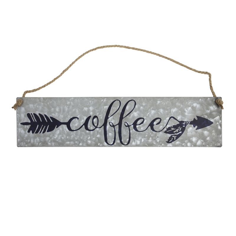 11" x 20" Coffee Galvanized Metal Vintage Hanging Wall Sign with Rope - American Art Decor
