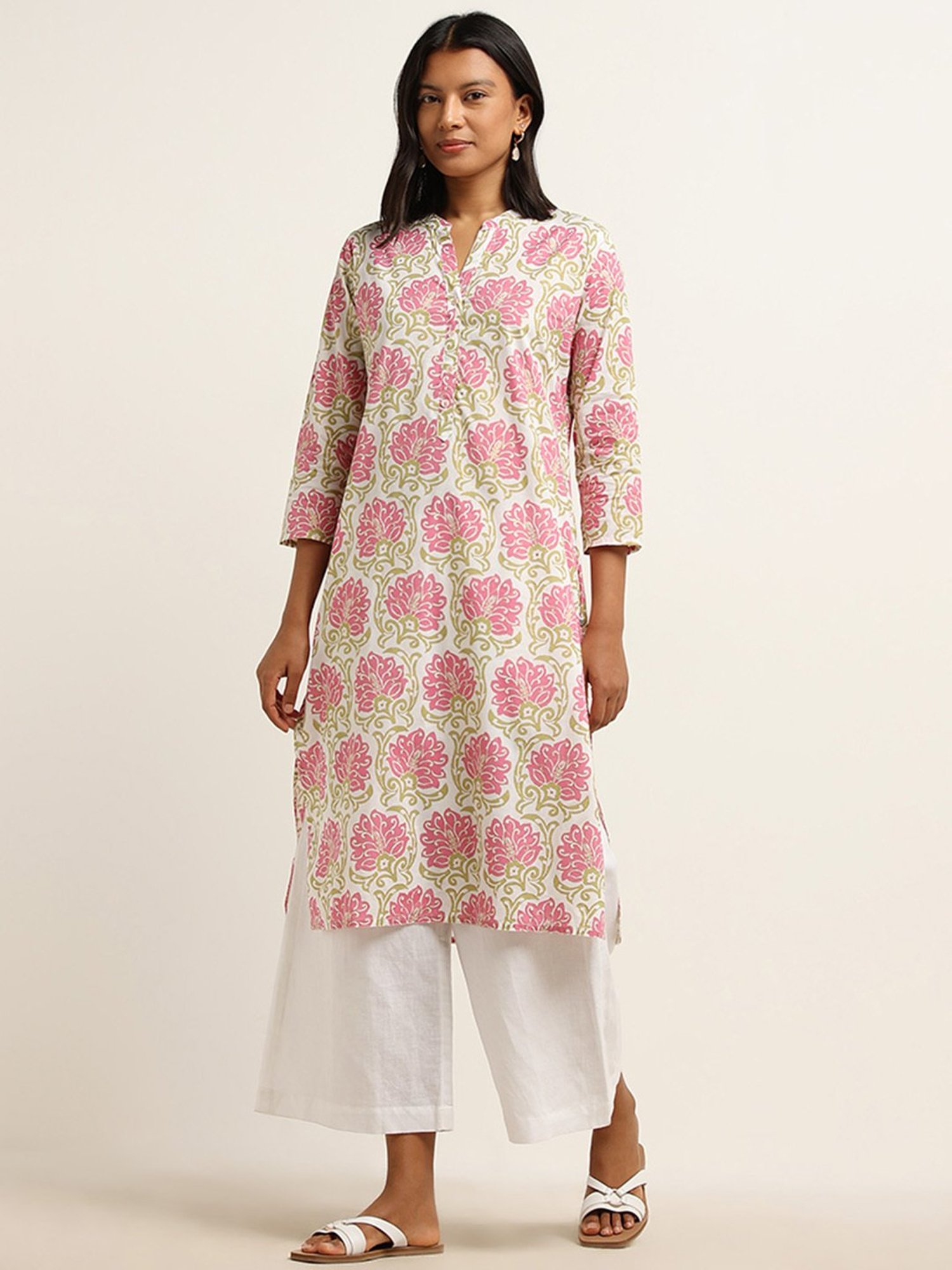 Utsa by Westside Pink Floral Printed Straight Kurta
