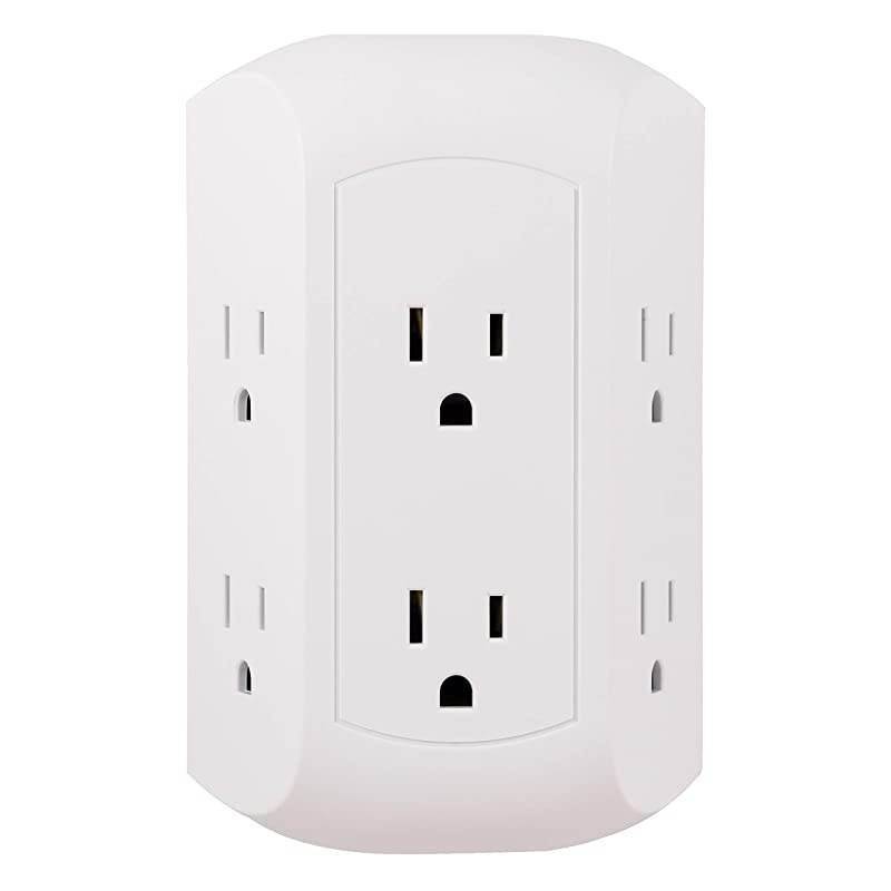 Pro 6 Outlet Sur Protector Adapter Spaced Tap Power Strip Charging Station Side Access White 43648