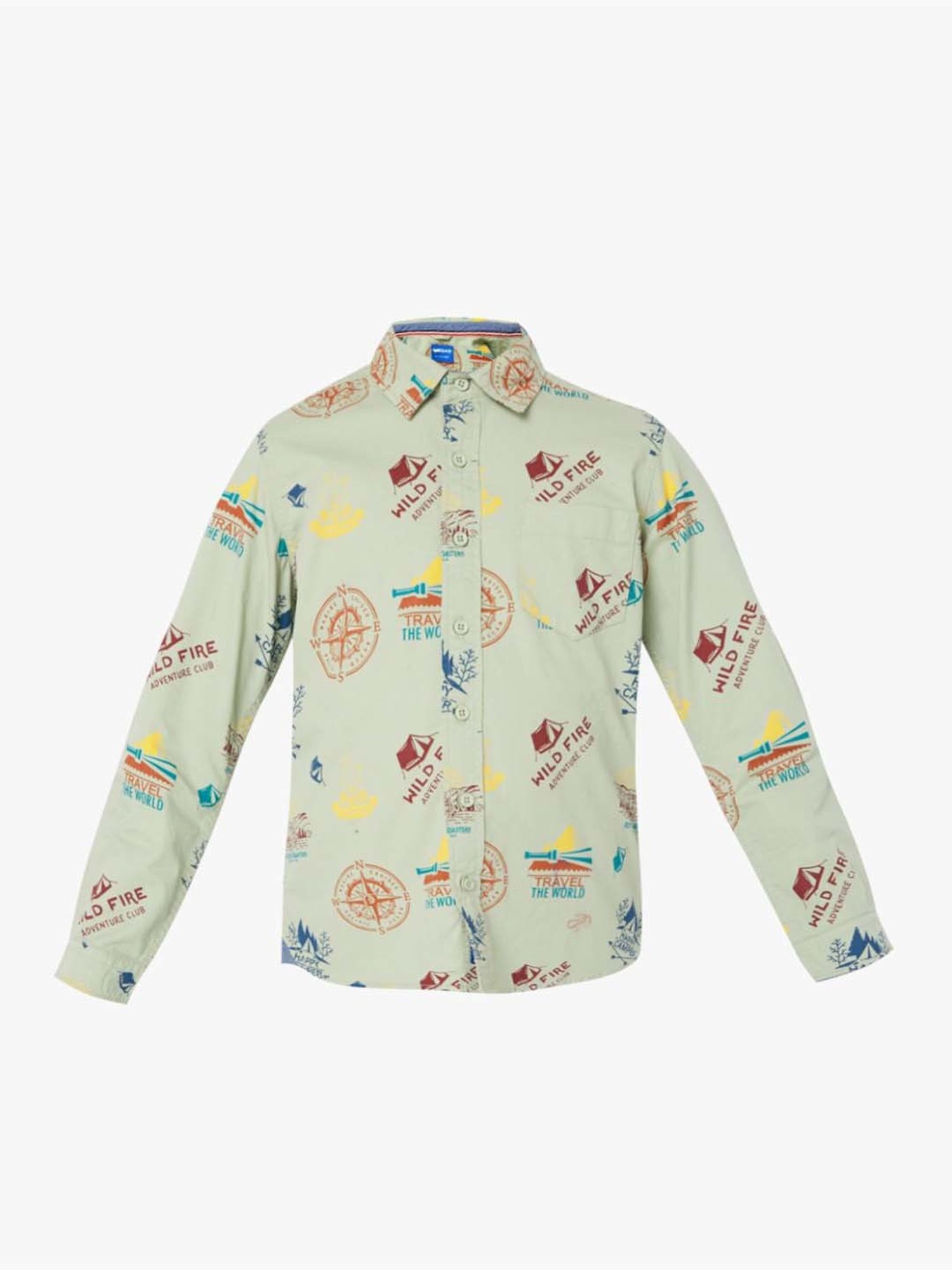 Gas Kids Sage green Cotton Printed Full Sleeves Shirt