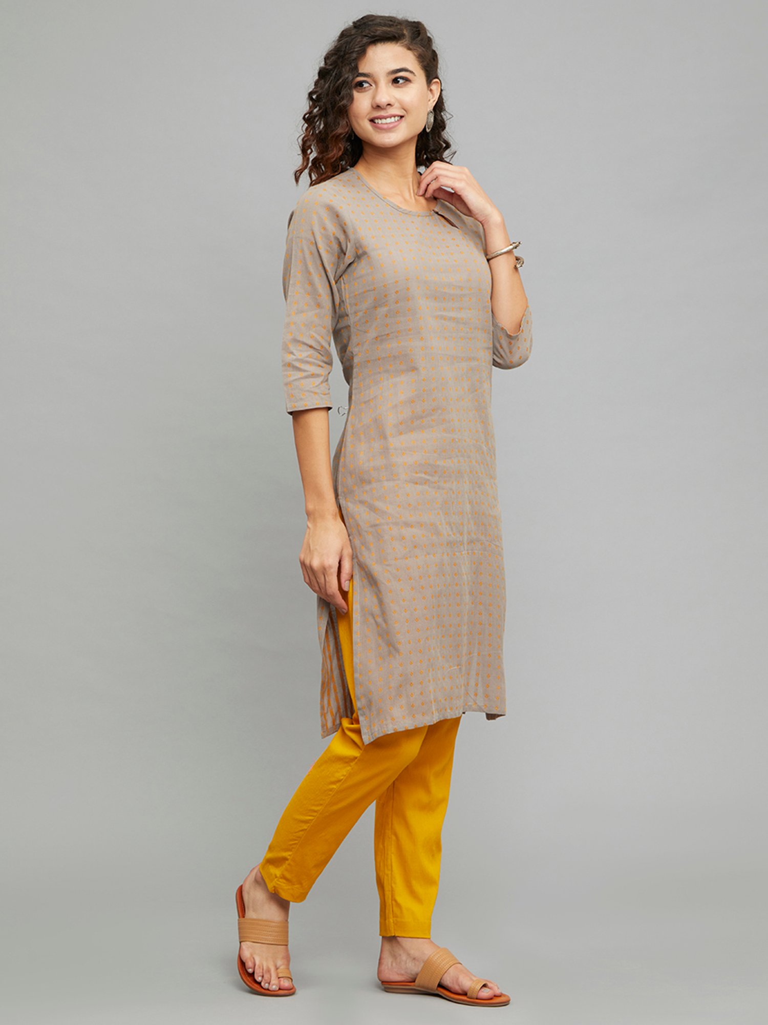 paislei Light Grey Printed Straight Kurta