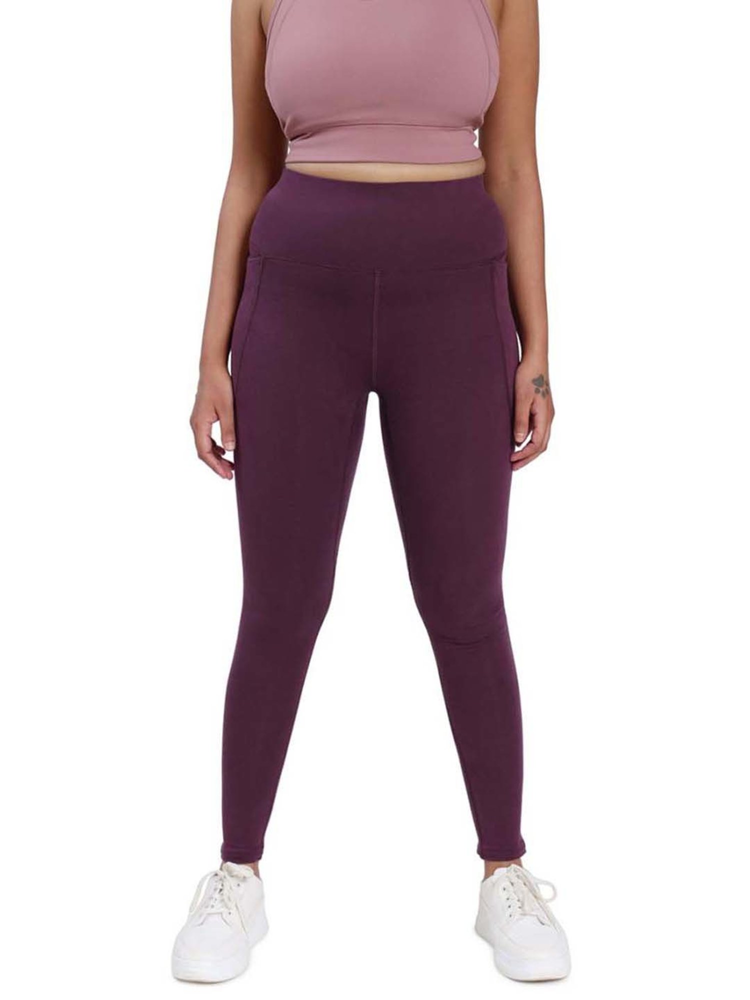BlissClub Purple Cotton Sports Leggings
