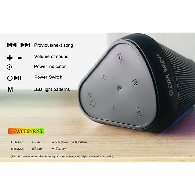 Wireless Bluetooth Speakers 7 LED Lights Patterns Wireless Speaker V41 HiFi Bass Powerful Sound Builtin Microphone HandsFree AudioAuxiliary Home Outdoor Rechargeable Bluetooth Speaker