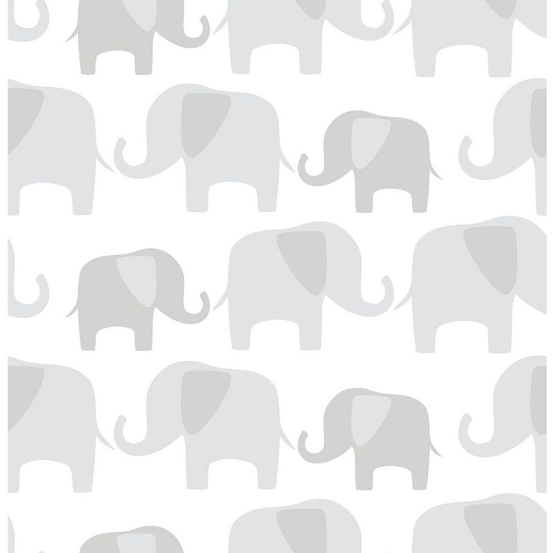 NuWallpaper 28.2' Elephant Parade Peel & Stick Wallpaper Gray