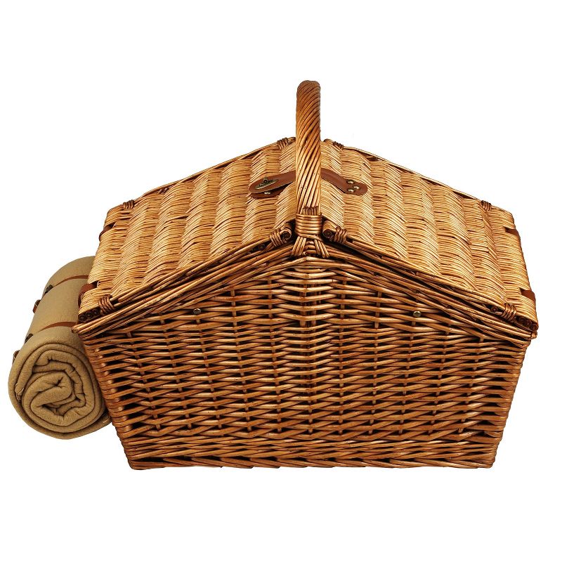 Picnic at Ascot Huntsman English- Style Willow Picnic Basket with Service for 4, Coffee Set and Blanket - Gazebo