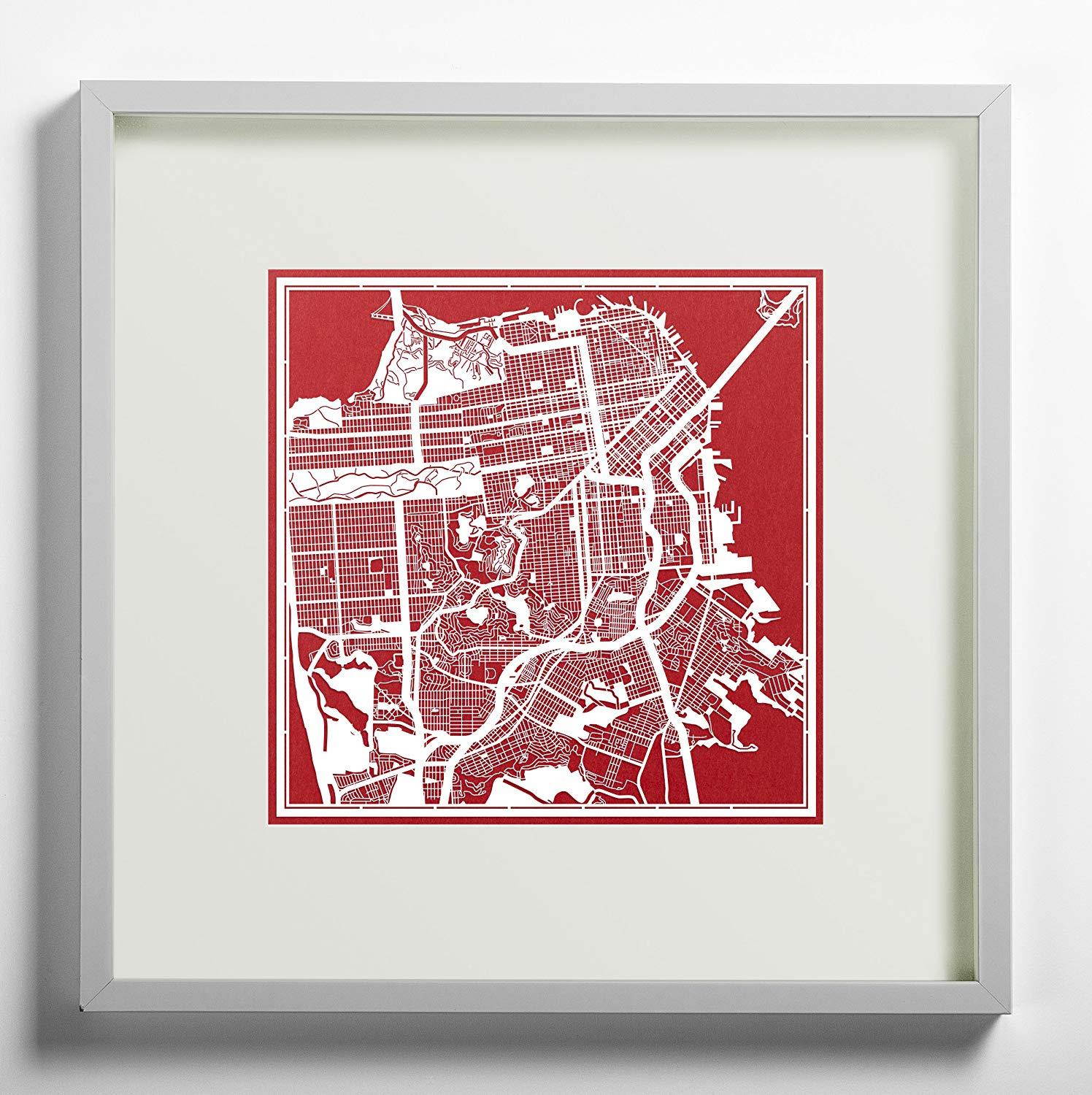 San Francisco Paper Cut Map by O3 Design Studio White 12x12 inches Paper Art