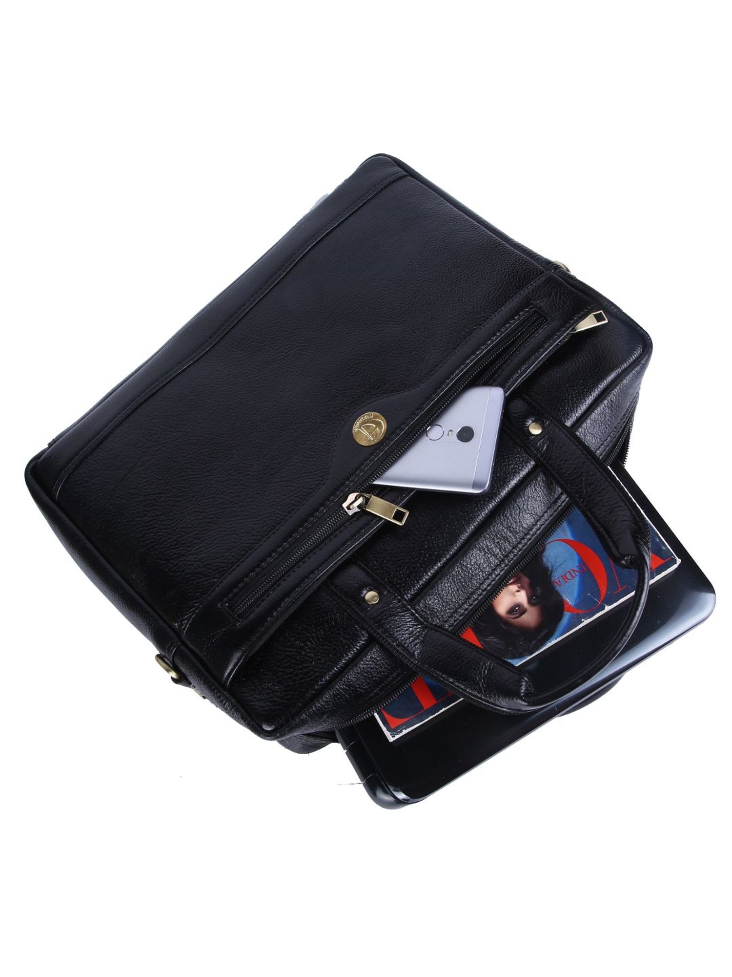 HiLEDER 100% Pure Genuine Leather 14.5 inch Office Laptop Messenger Satchel Travel Bag, Black