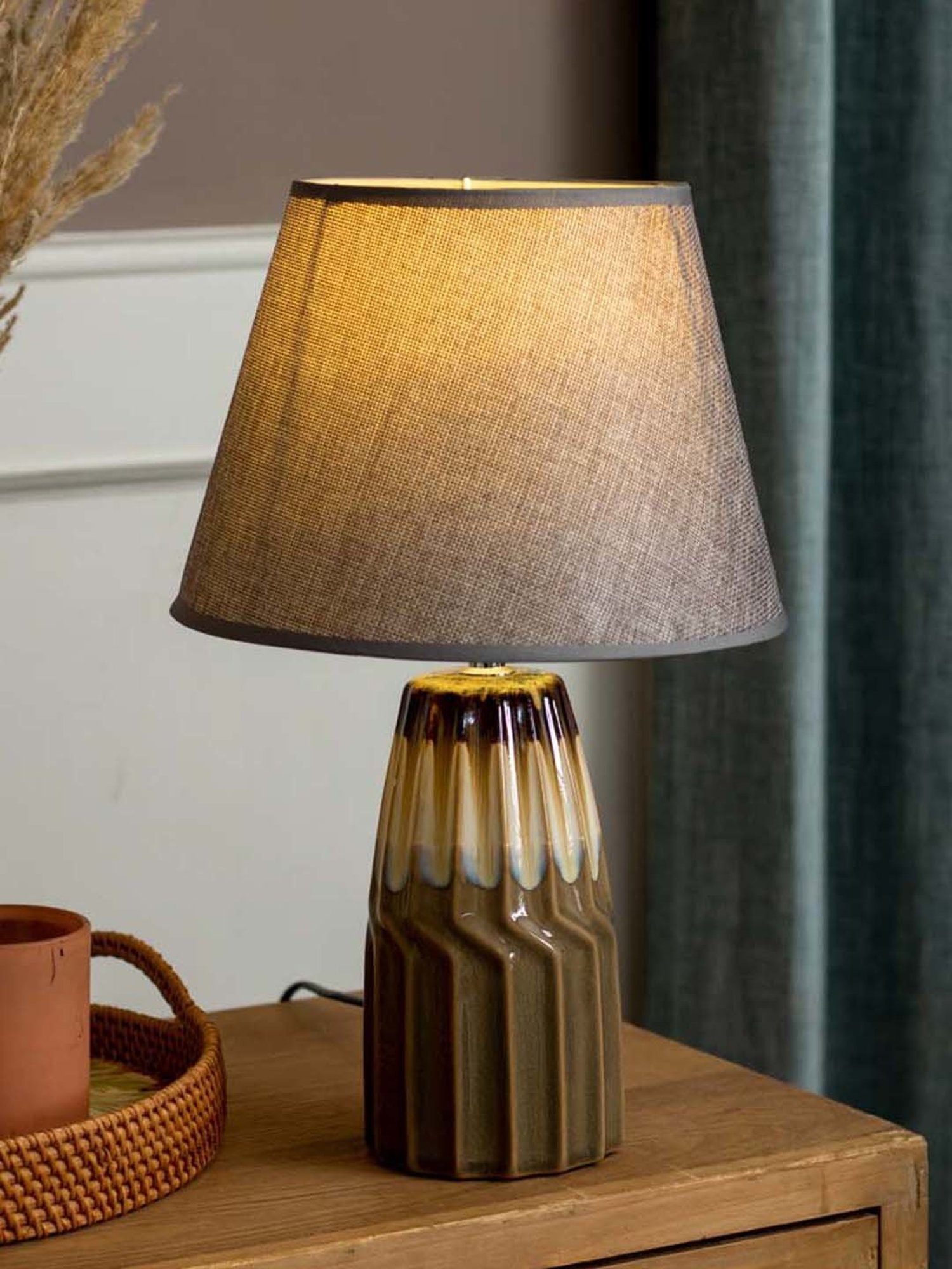 Possini Euro Design Modern Buffet Table Lamp Brushed Steel Tall Gourd White Drum Shade for Dining Room Bedroom Bedside