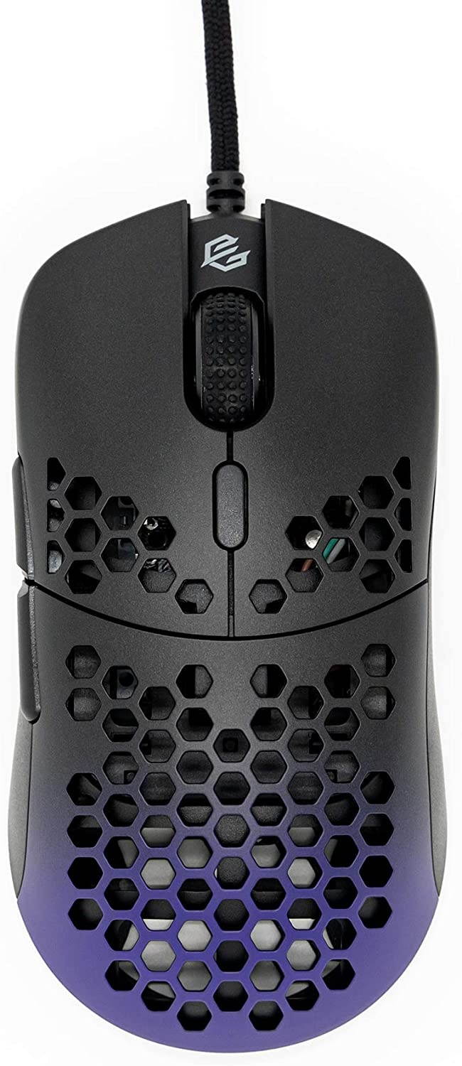 Gwolves Hati HTM Ultra Lightweight Honeycomb Design Wired Gaming Mouse 3360 Sensor - PTFE Skates - 6 Buttons - Only 61G (Black/Purple)