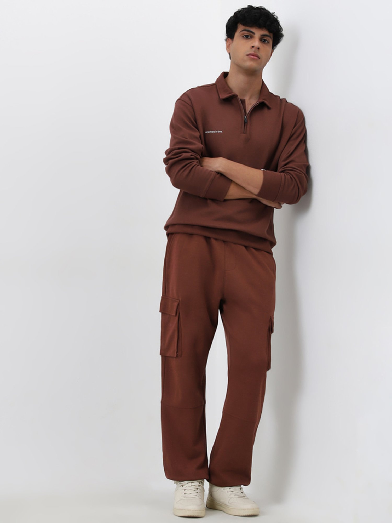 Studiofit by Westside Dark Brown Relaxed Fit Mid-Rise Track Pants