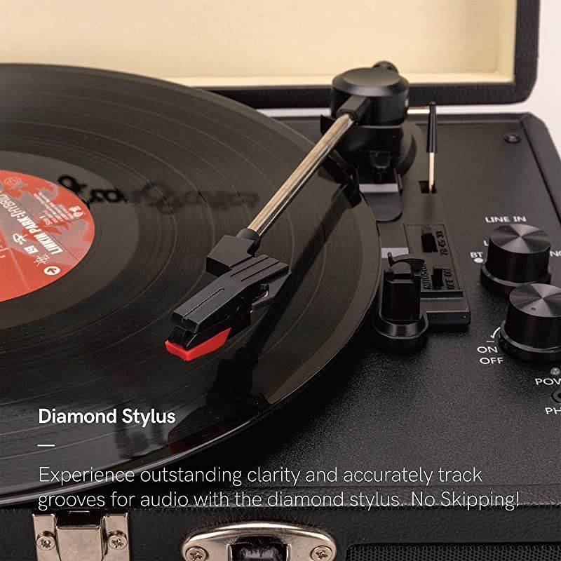Vinyl Record Player, 3 Speed Turntable Record Player with 2 Built in Stereo Speakers, Replacement Needle, Supports RCA Line Out, AUX in, Portable Vintage Suitcase