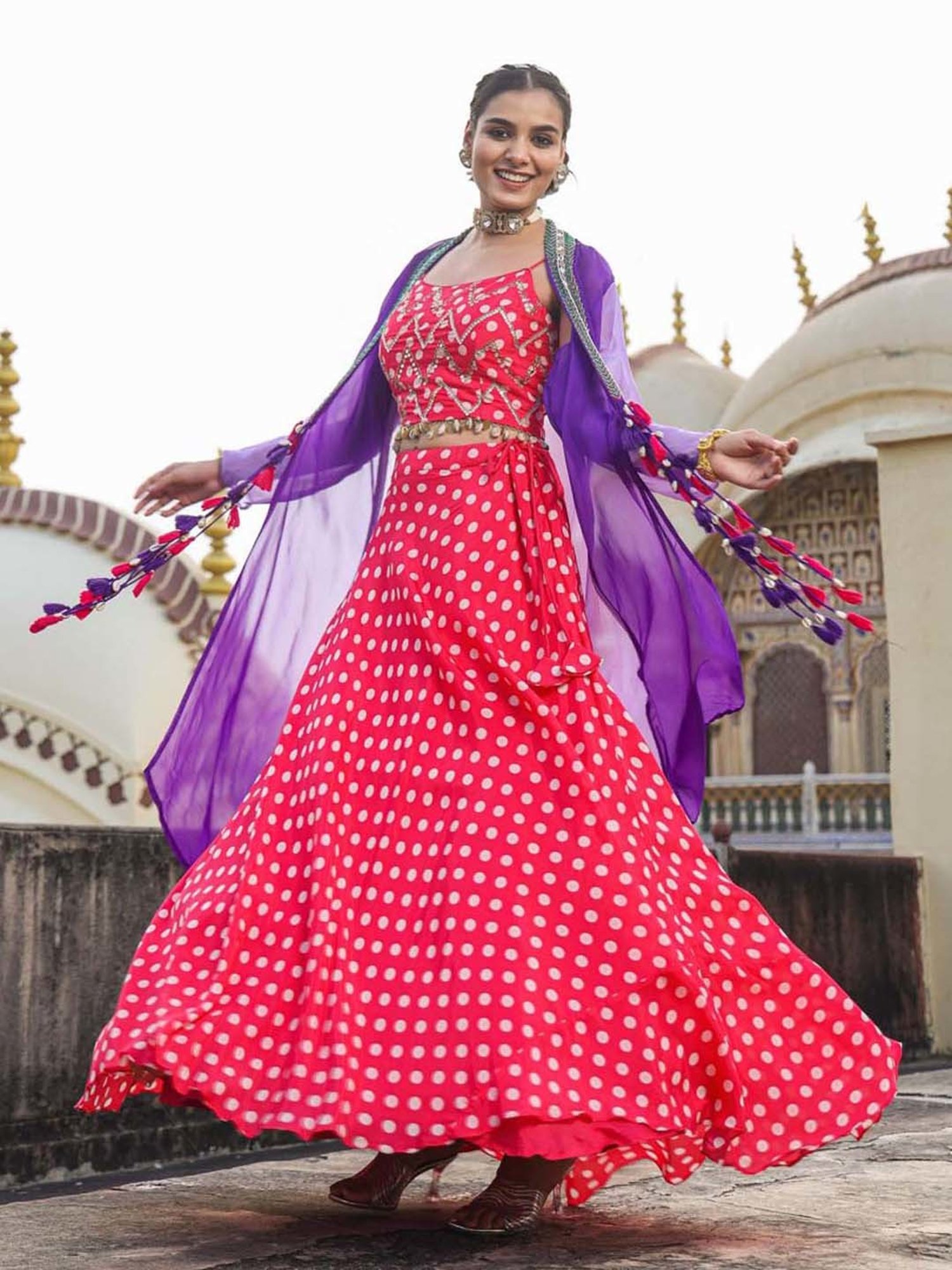 SCAKHI Pink Printed Lehenga Choli Set With Cape