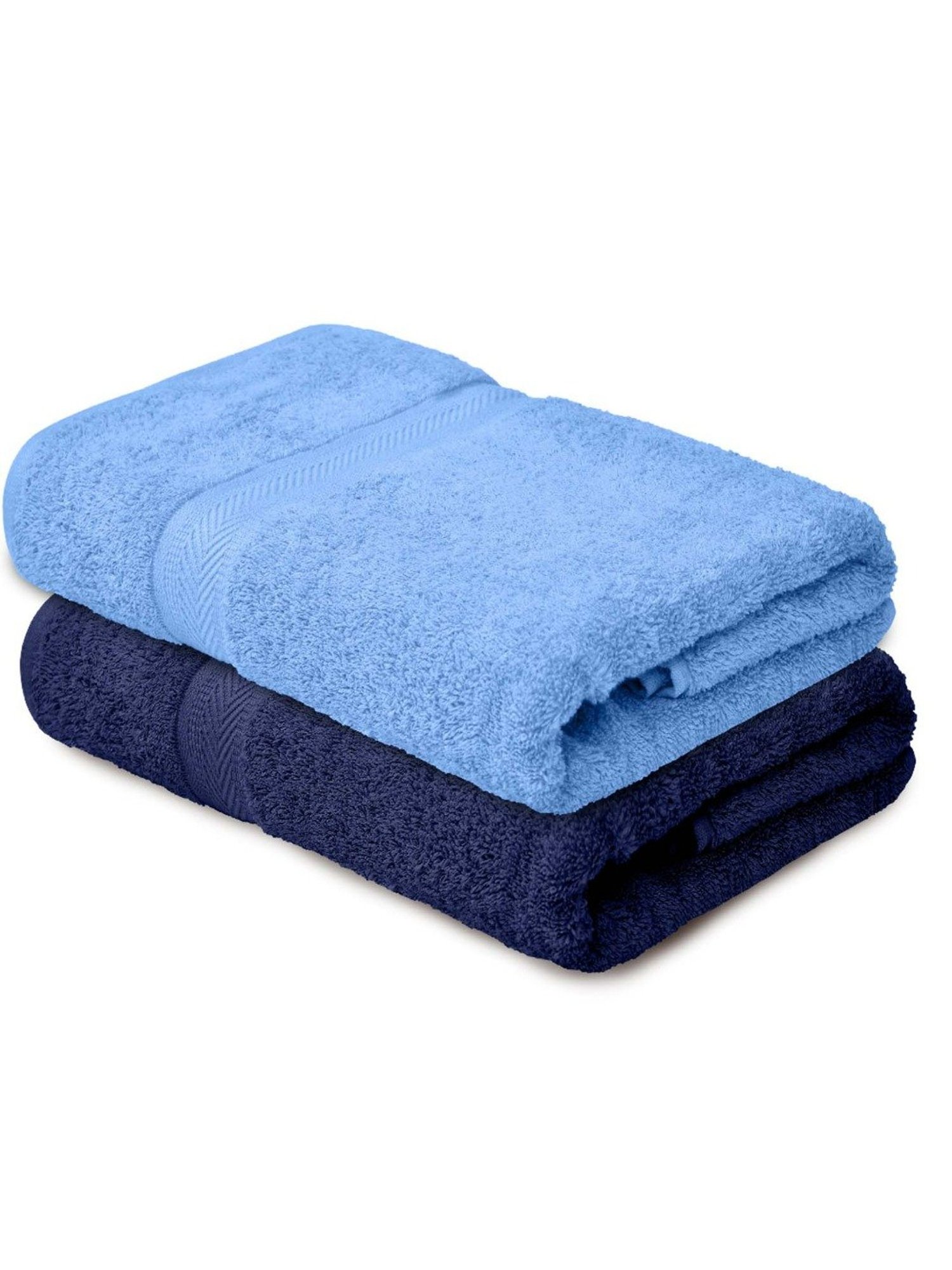 Haus & Kinder Self Blue & Navy Blue 500 GSM Cotton Bath Towel - Set of 2