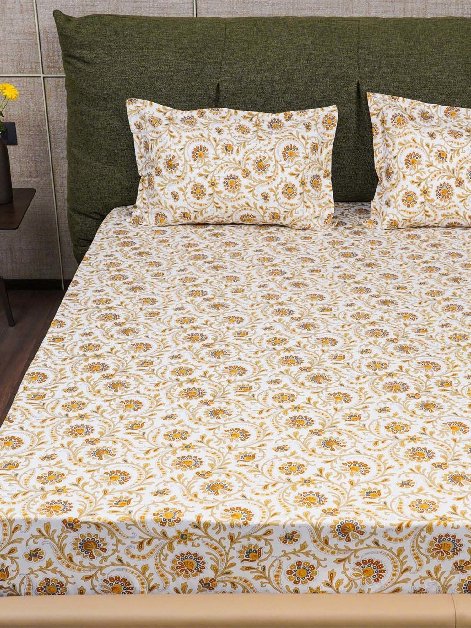 House This Juniper Blue Cotton 600 TC Double Size Bedsheet With Pillow Covers